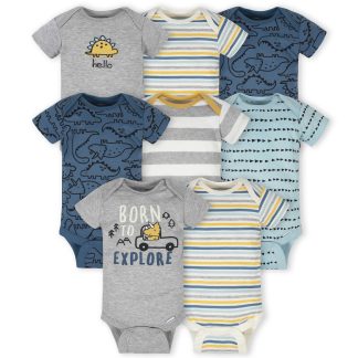 8-Pack Baby Boys Dinosaur Short Sleeve Onesies Bodysuits