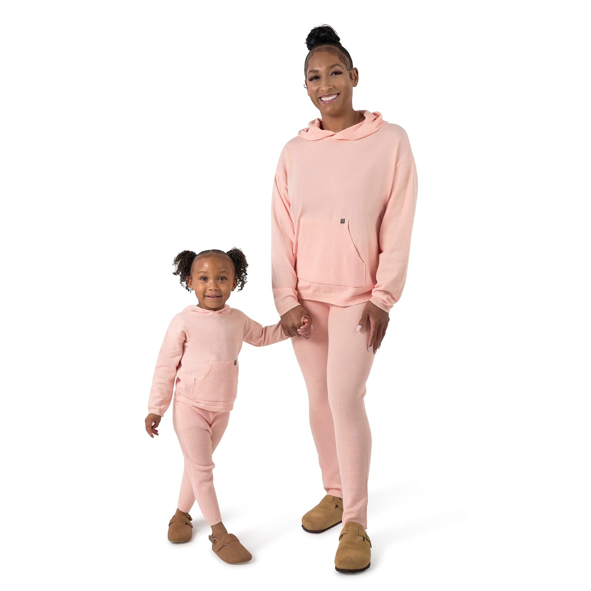 Mommy & Me 2-Piece Pink Hooded Waffle Viscose Top & Legging Bundle