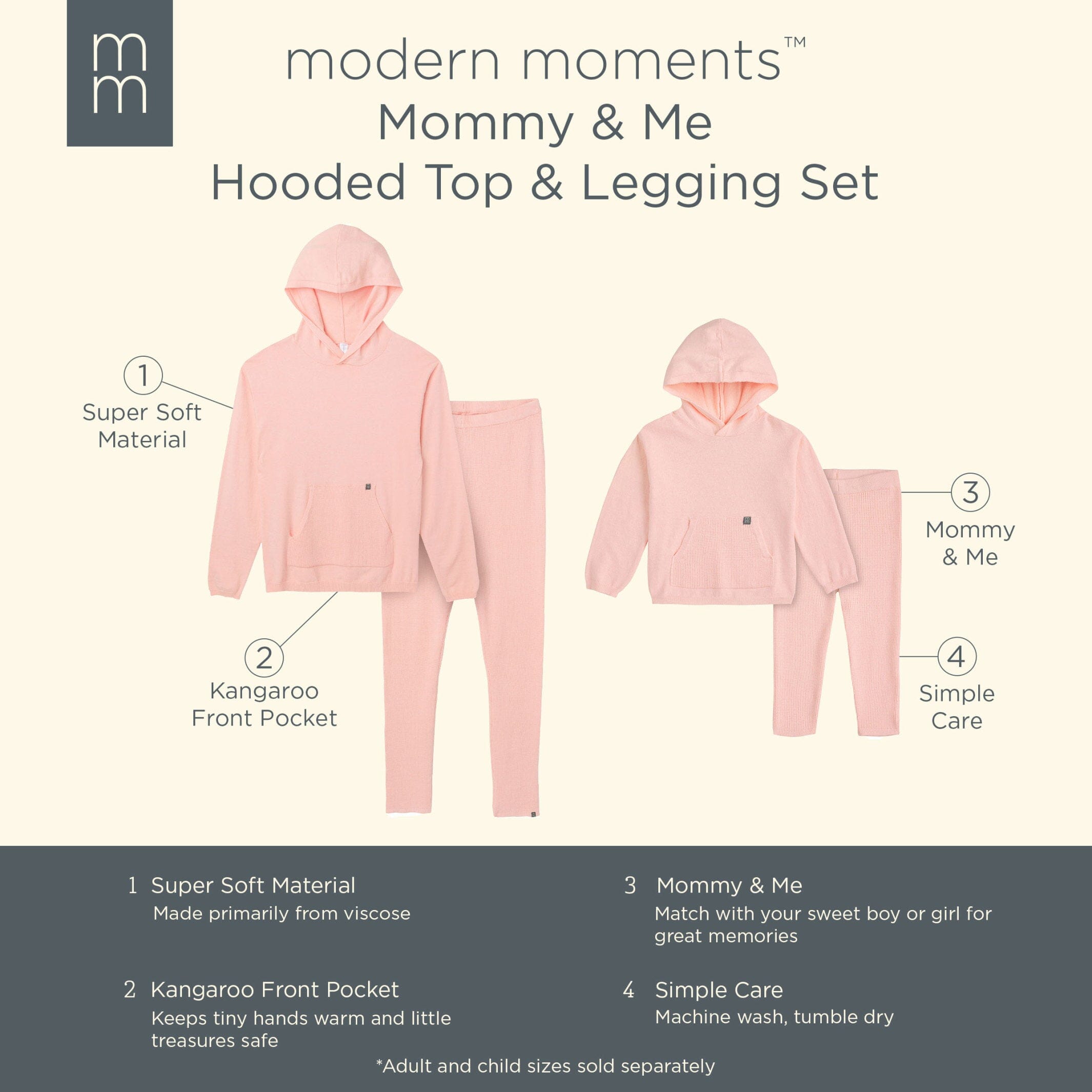 Mommy & Me 2-Piece Pink Hooded Waffle Viscose Top & Legging Bundle - Image 11