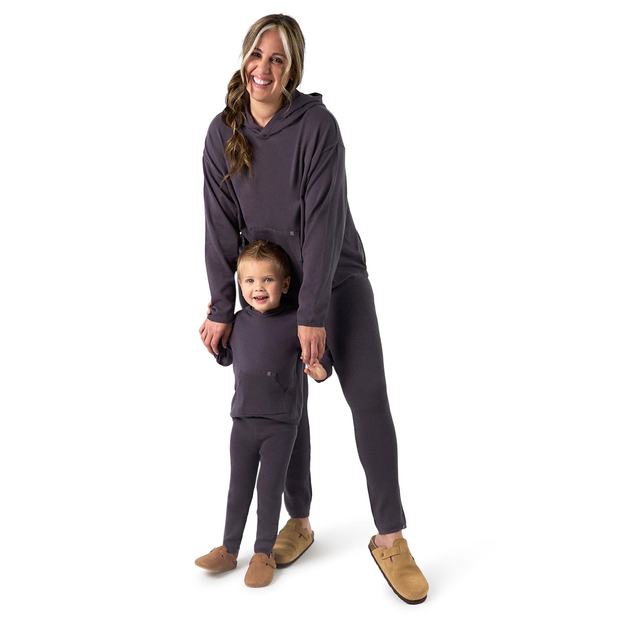 Mommy & Me 2-Piece Dark Grey Hooded Waffle Viscose Top & Legging Bundle