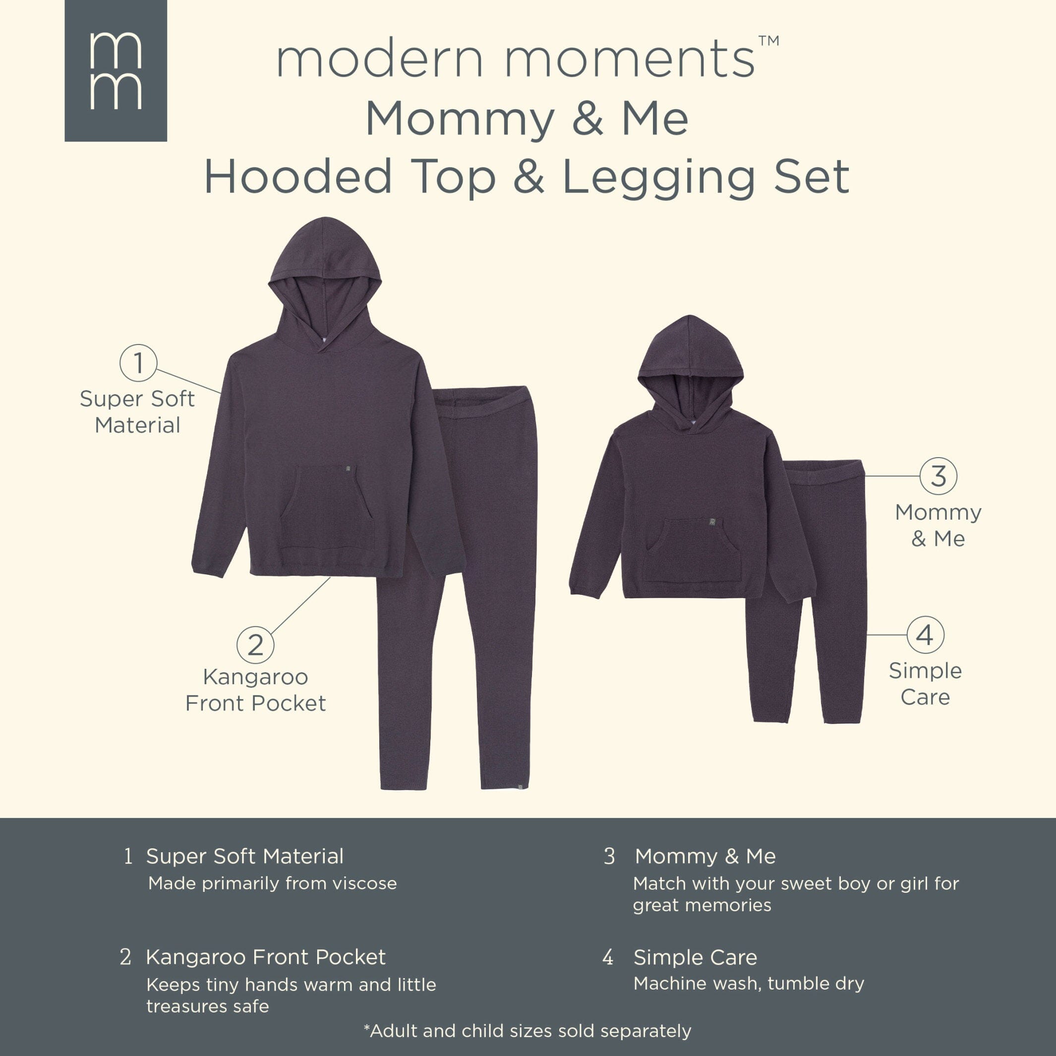 Mommy & Me 2-Piece Dark Grey Hooded Waffle Viscose Top & Legging Bundle - Image 11