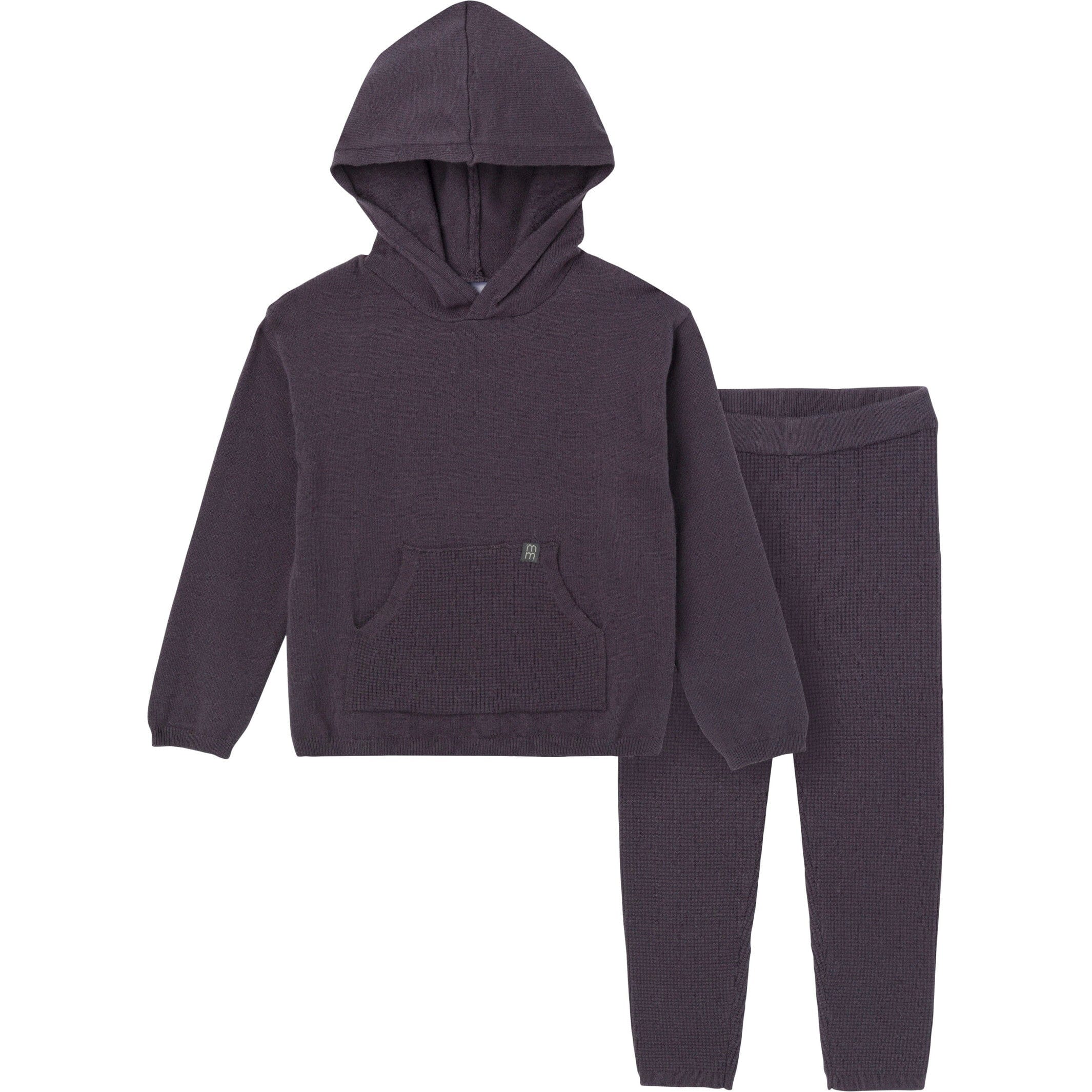 Mommy & Me 2-Piece Dark Grey Hooded Waffle Viscose Top & Legging Bundle - Image 2