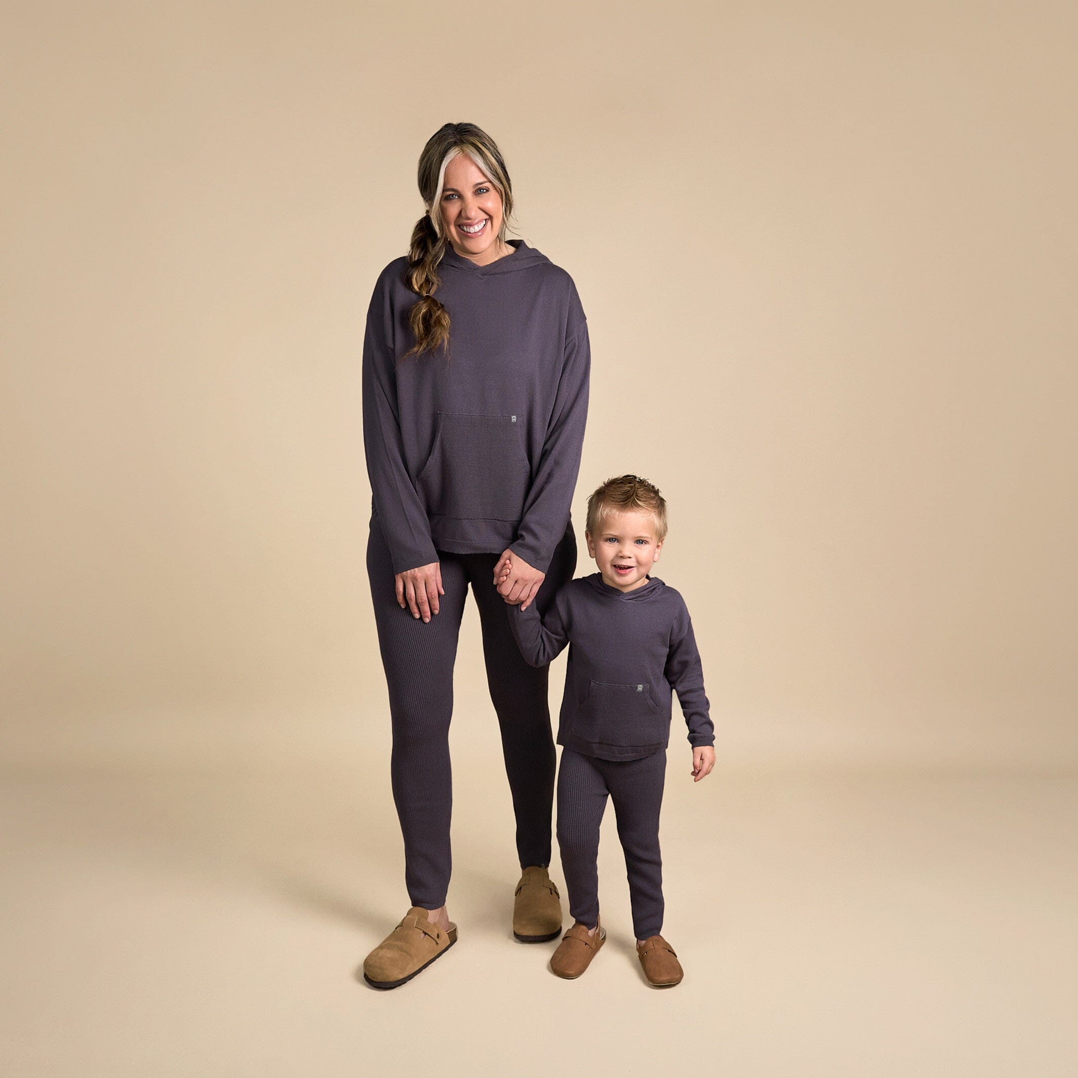 Mommy & Me 2-Piece Dark Grey Hooded Waffle Viscose Top & Legging Bundle - Image 10