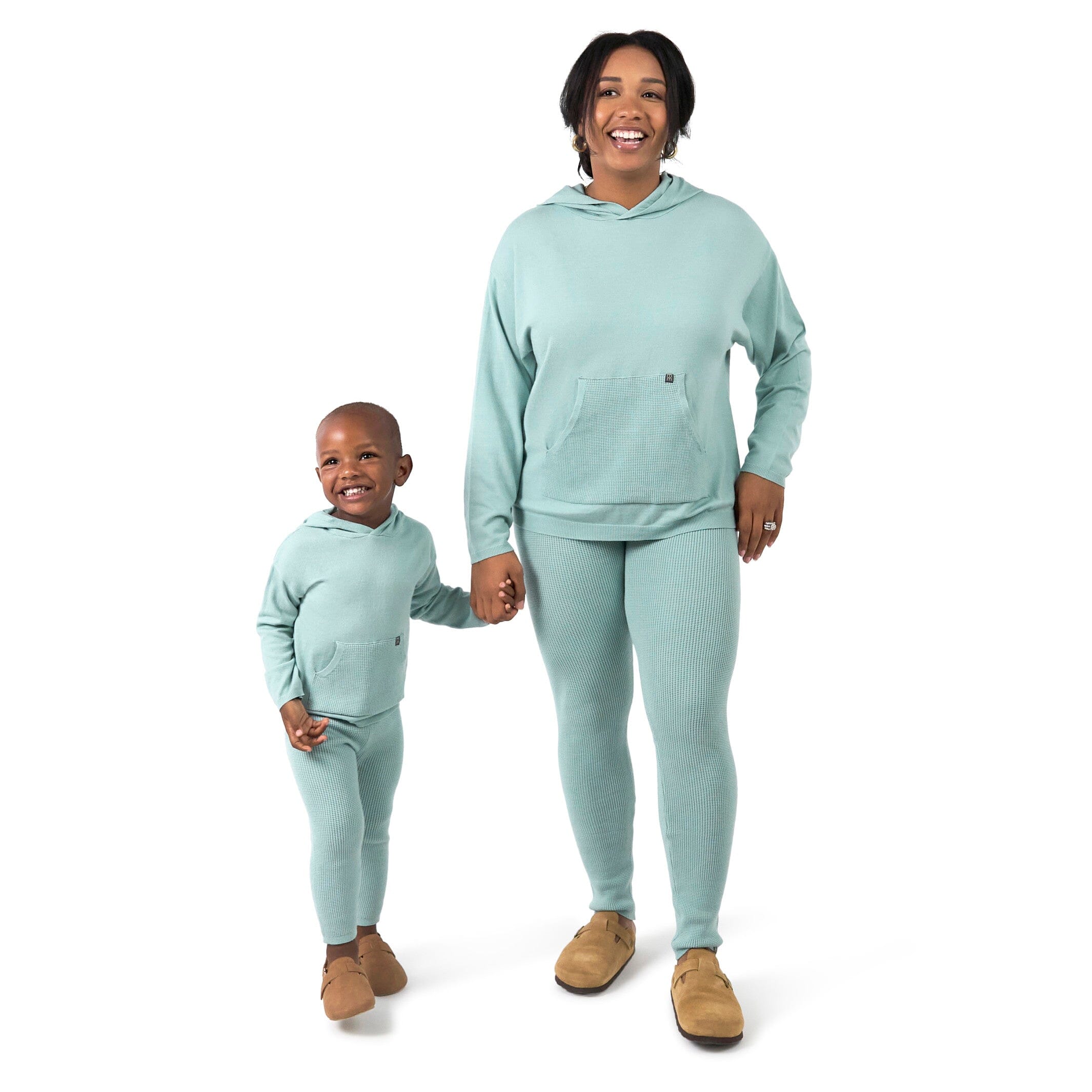Mommy & Me 2-Piece Medium Sky Hooded Waffle Viscose Top & Legging Bundle