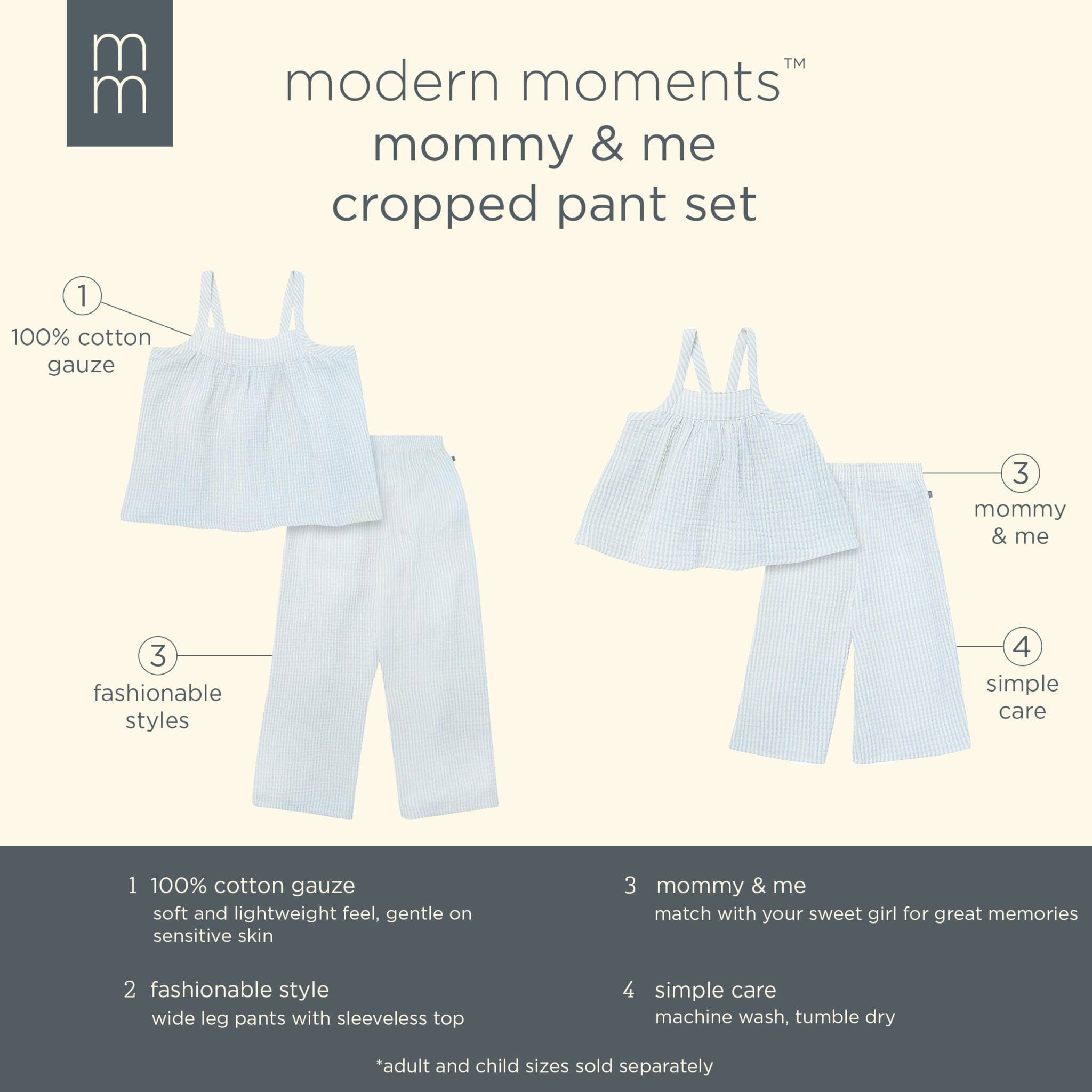2-Piece Womens Light Blue Stripe Cropped Pants Set - Image 8