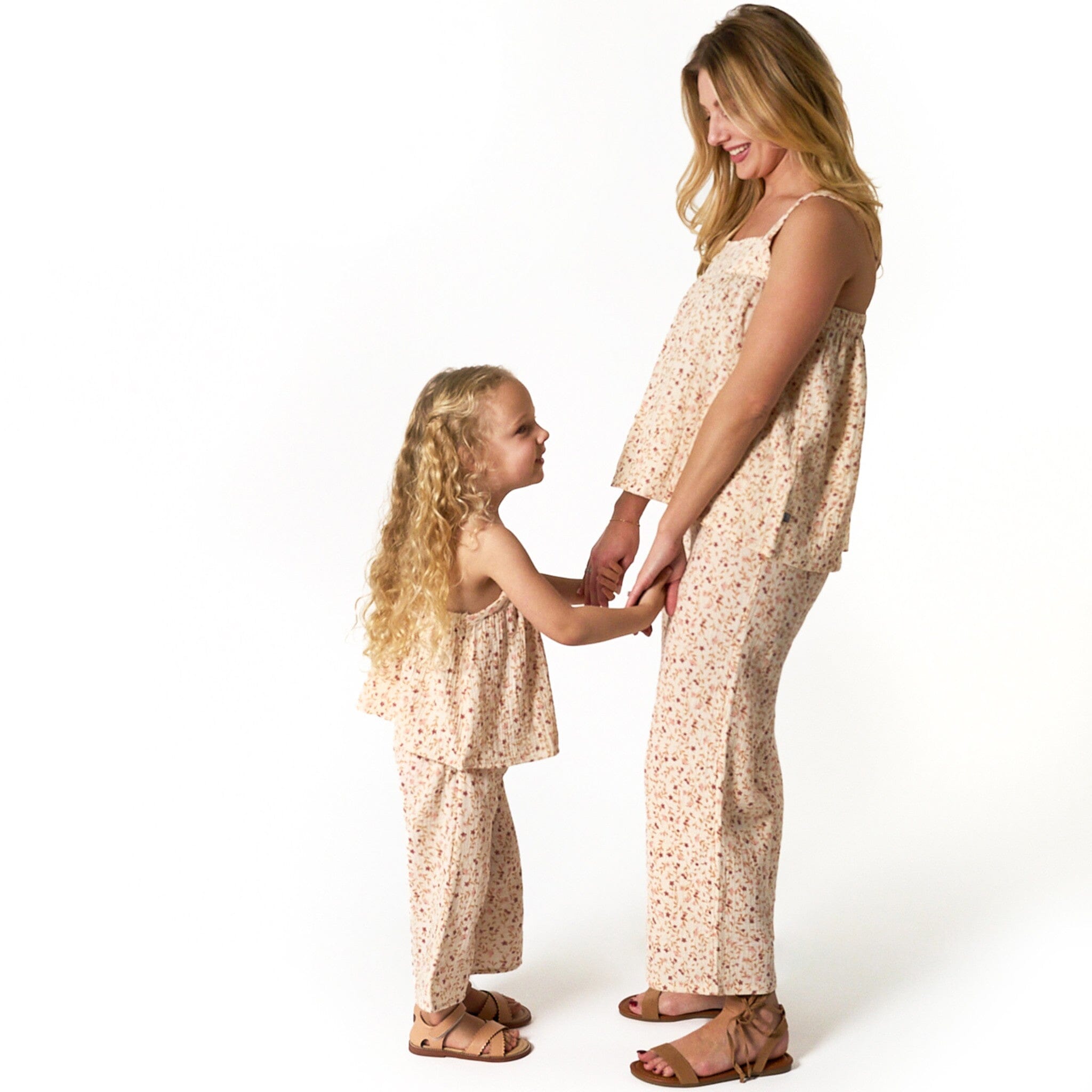 2-Piece Infant & Toddler Girls Beige Vine Floral Cropped Pants Set - Image 4