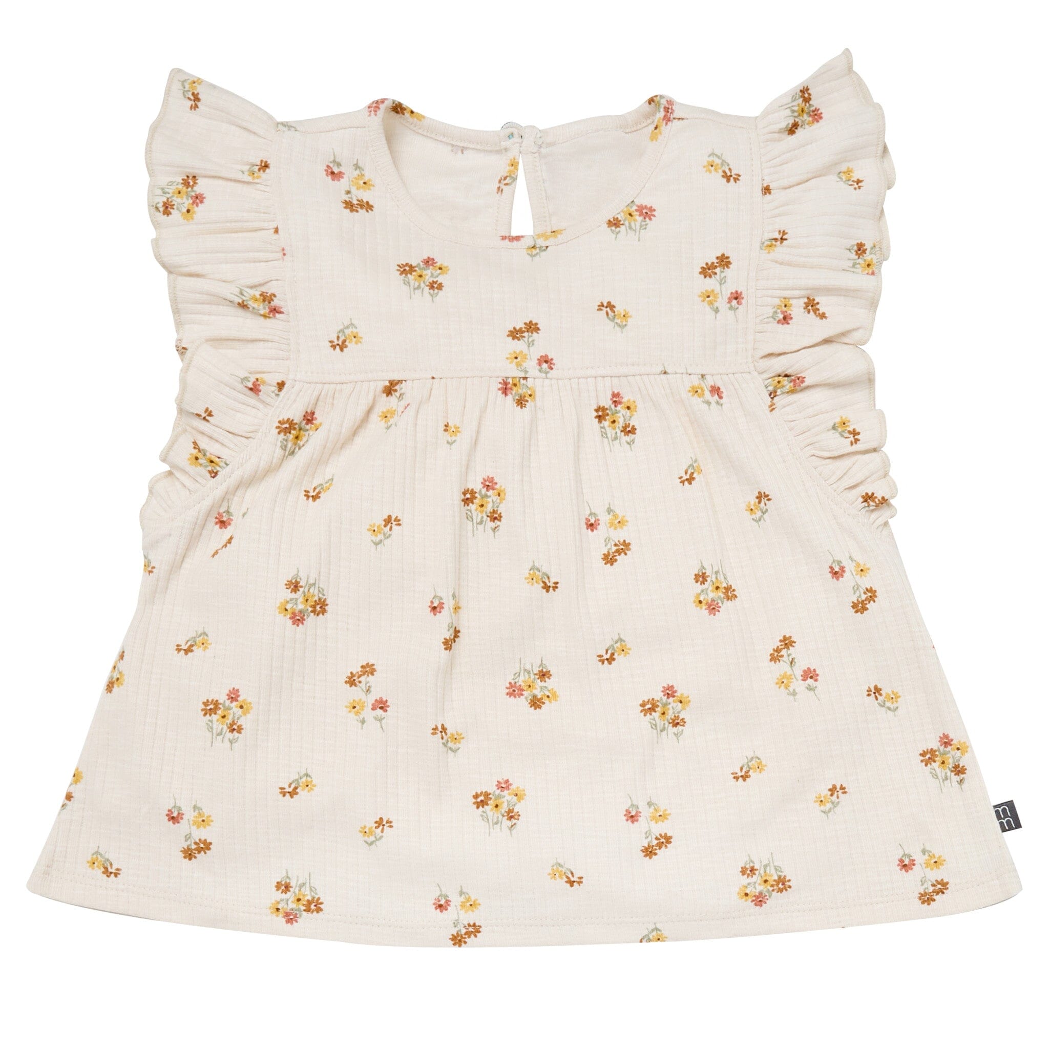 4-Piece Infant & Toddler Girls Beige Flowers Flutter Sleeve Tops and Shorts Set - Image 2