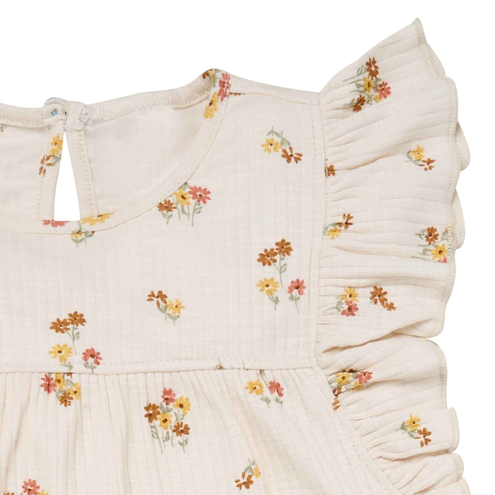 4-Piece Infant & Toddler Girls Beige Flowers Flutter Sleeve Tops and Shorts Set - Image 3