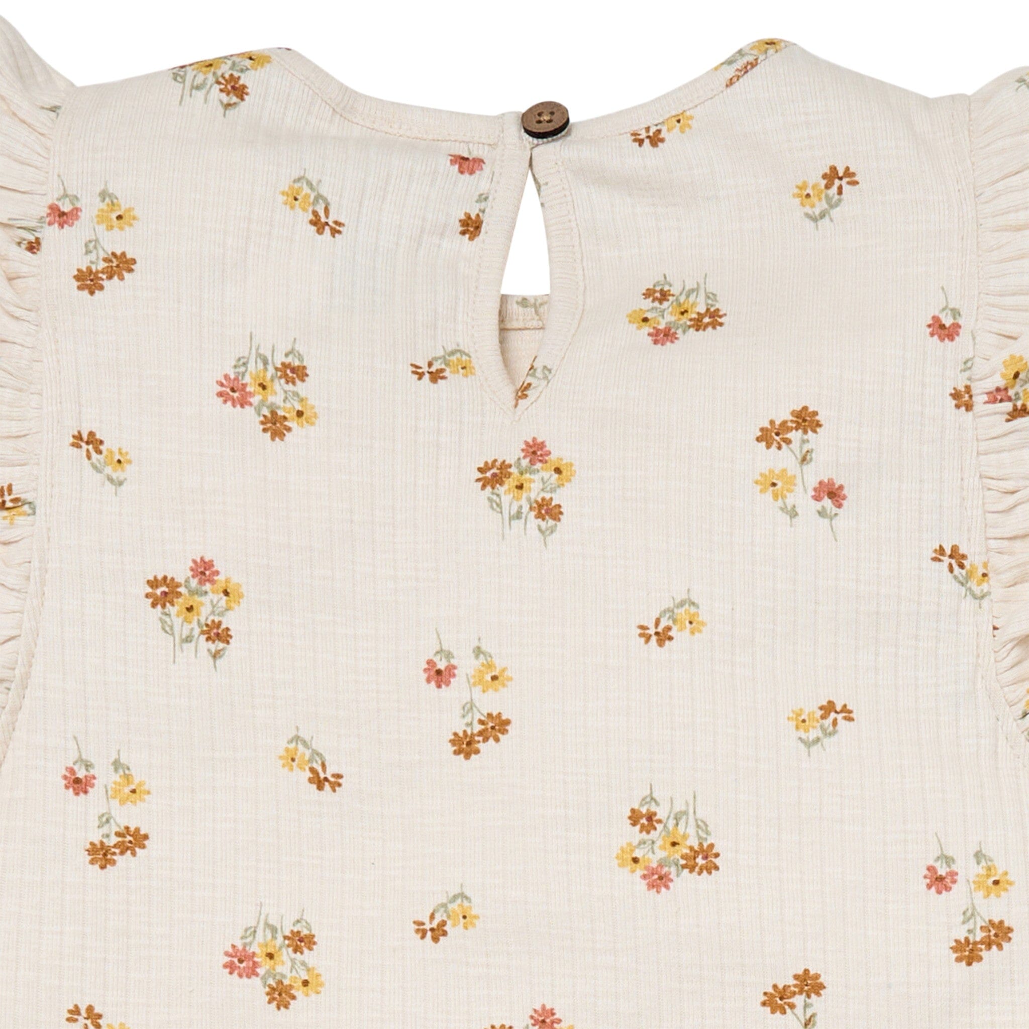 4-Piece Infant & Toddler Girls Beige Flowers Flutter Sleeve Tops and Shorts Set - Image 5