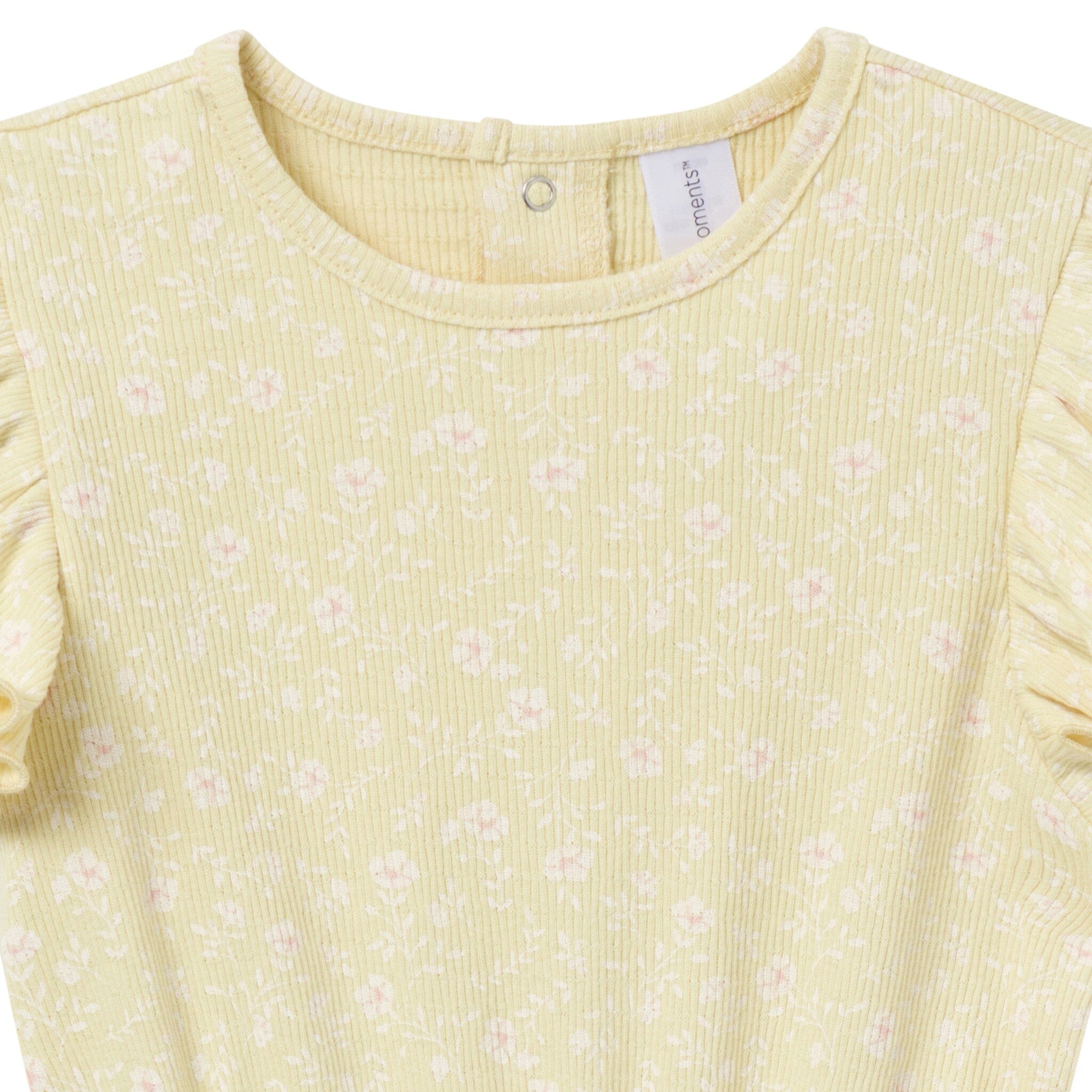 Infant & Toddler Girls Dusty Yellow Floral Flutter Sleeve Romper - Image 2