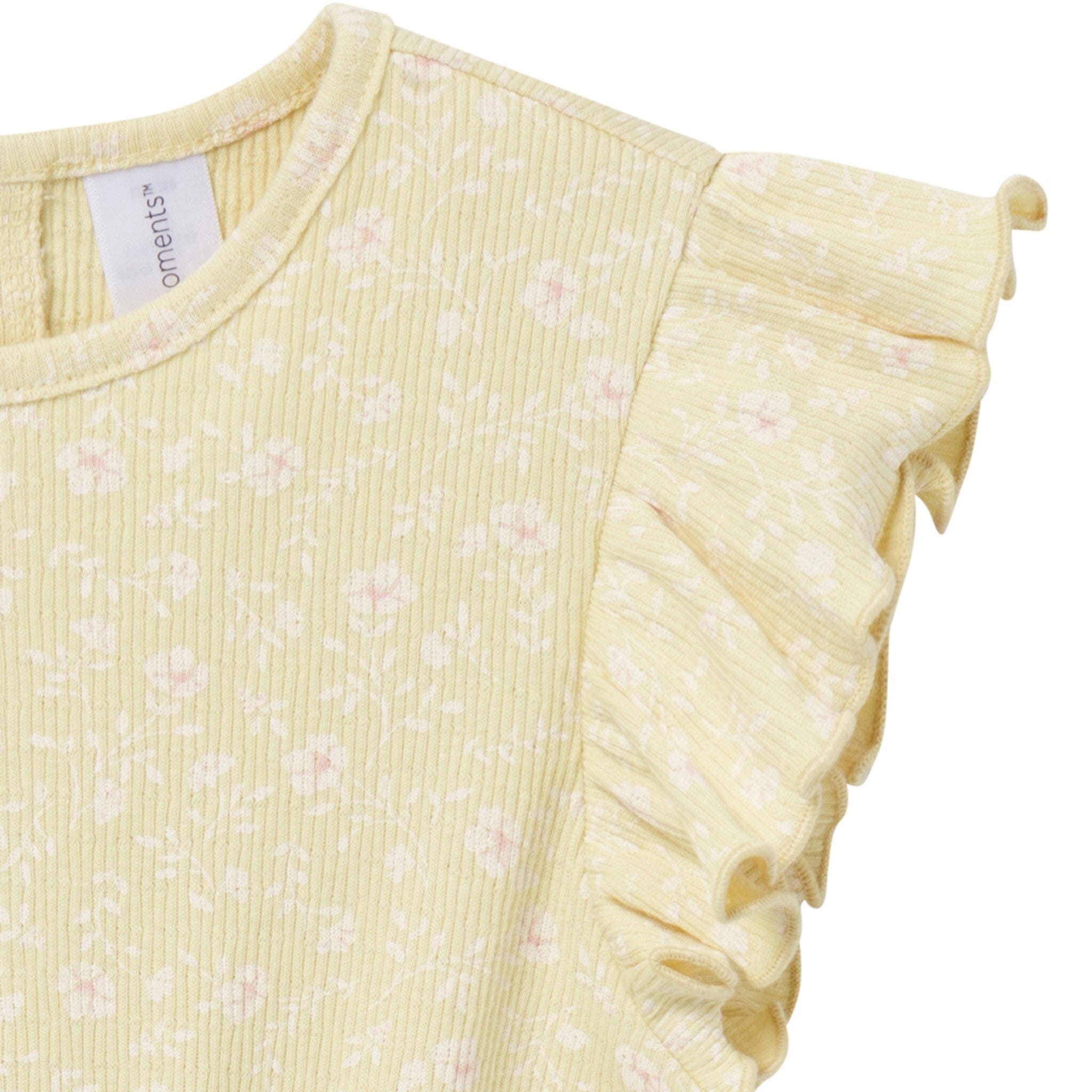 Infant & Toddler Girls Dusty Yellow Floral Flutter Sleeve Romper - Image 3