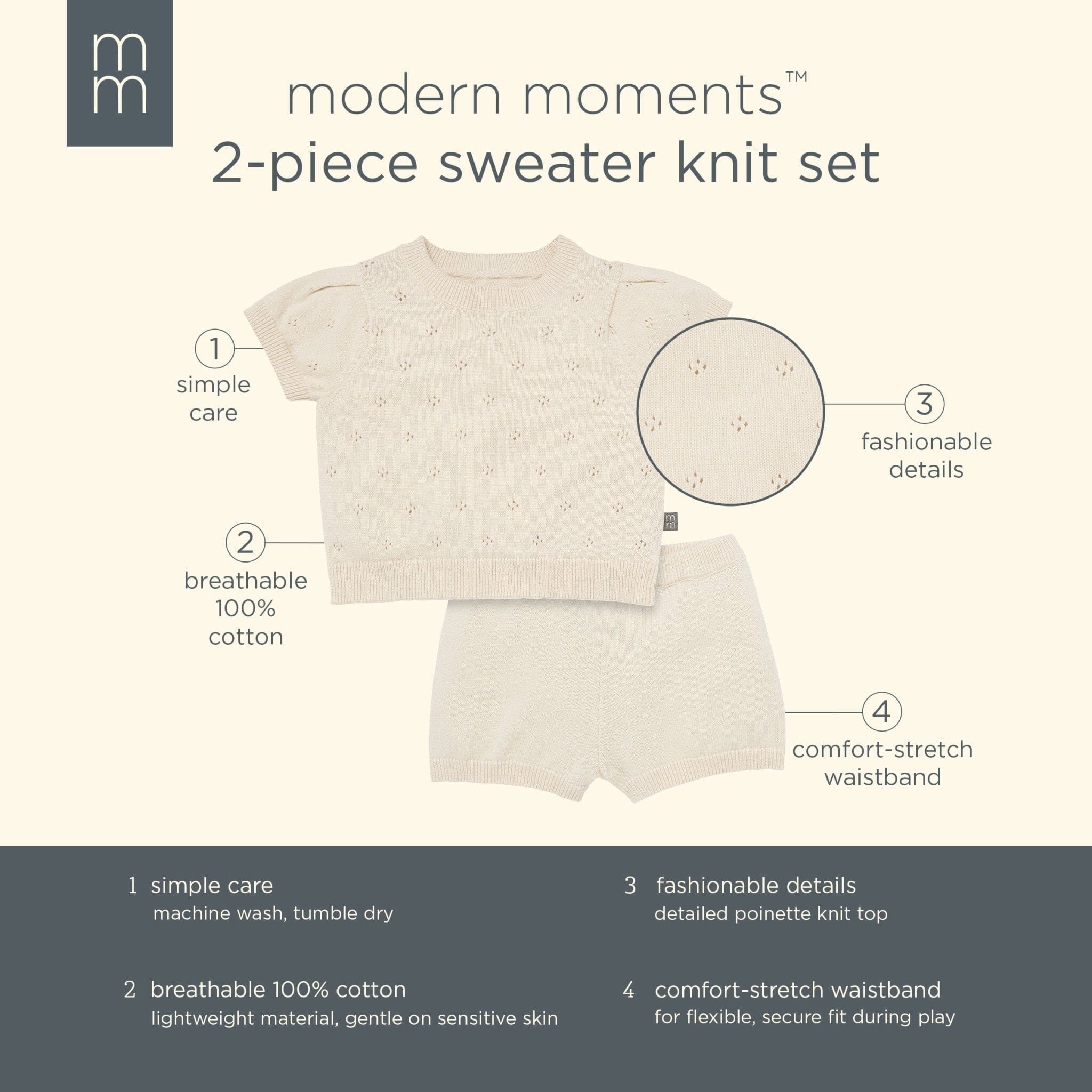 2-Piece Baby Girls Beige Sweater Knit Top and Shorts Set - Image 9