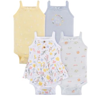 4-Pack Baby Girls White Floral Sleeveless Onesies® Bodysuits