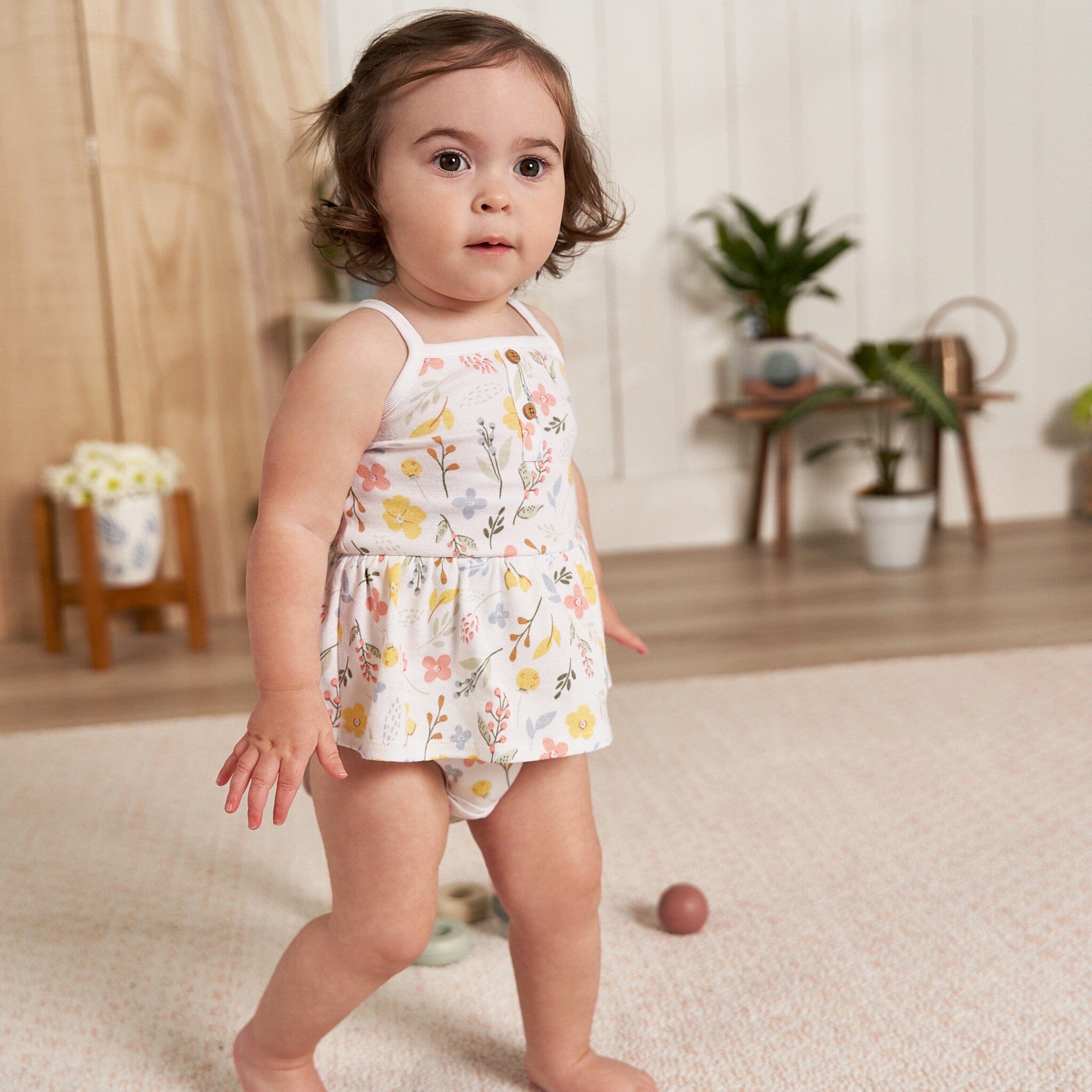 4-Pack Baby Girls White Floral Sleeveless Onesies® Bodysuits - Image 2