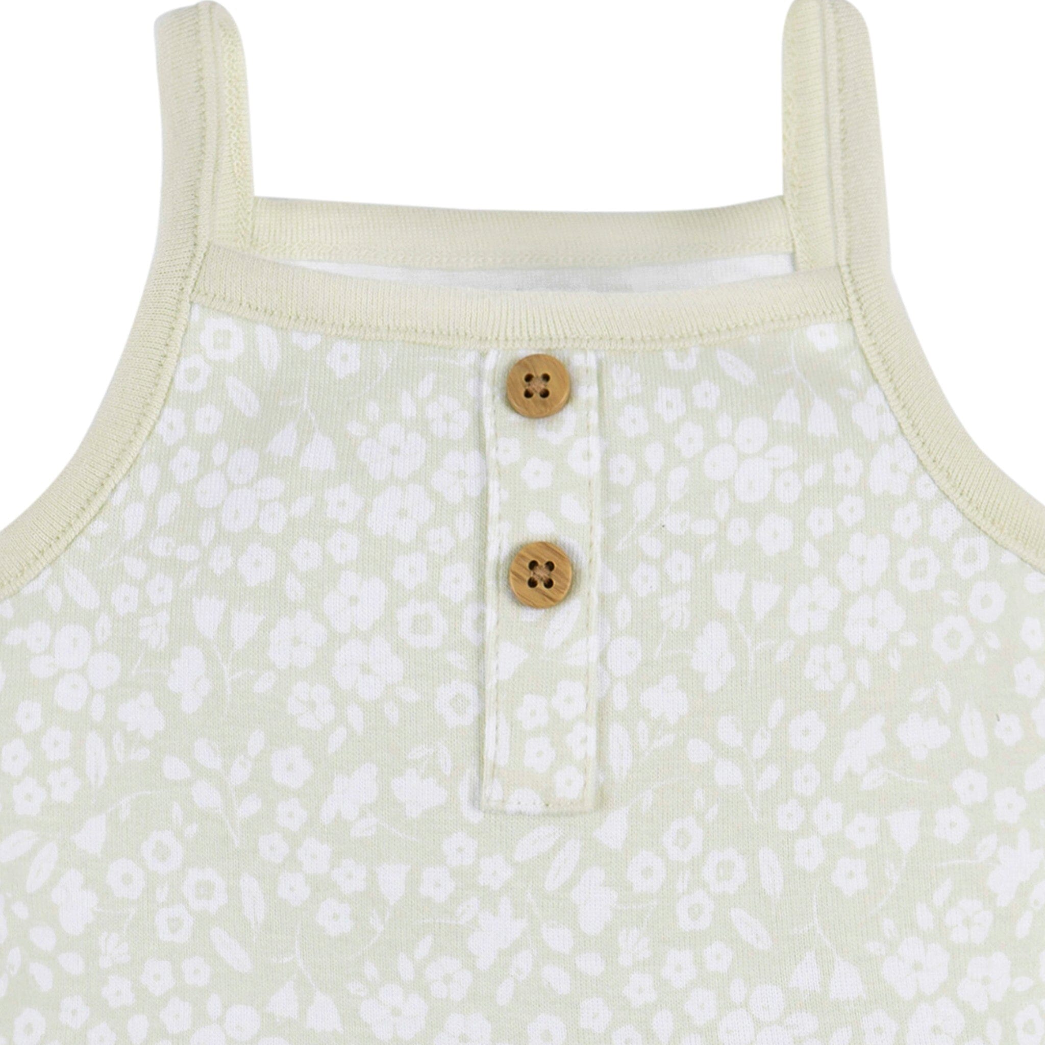 4-Pack Baby Girls Green Floral Sleeveless Onesies® Bodysuits - Image 3