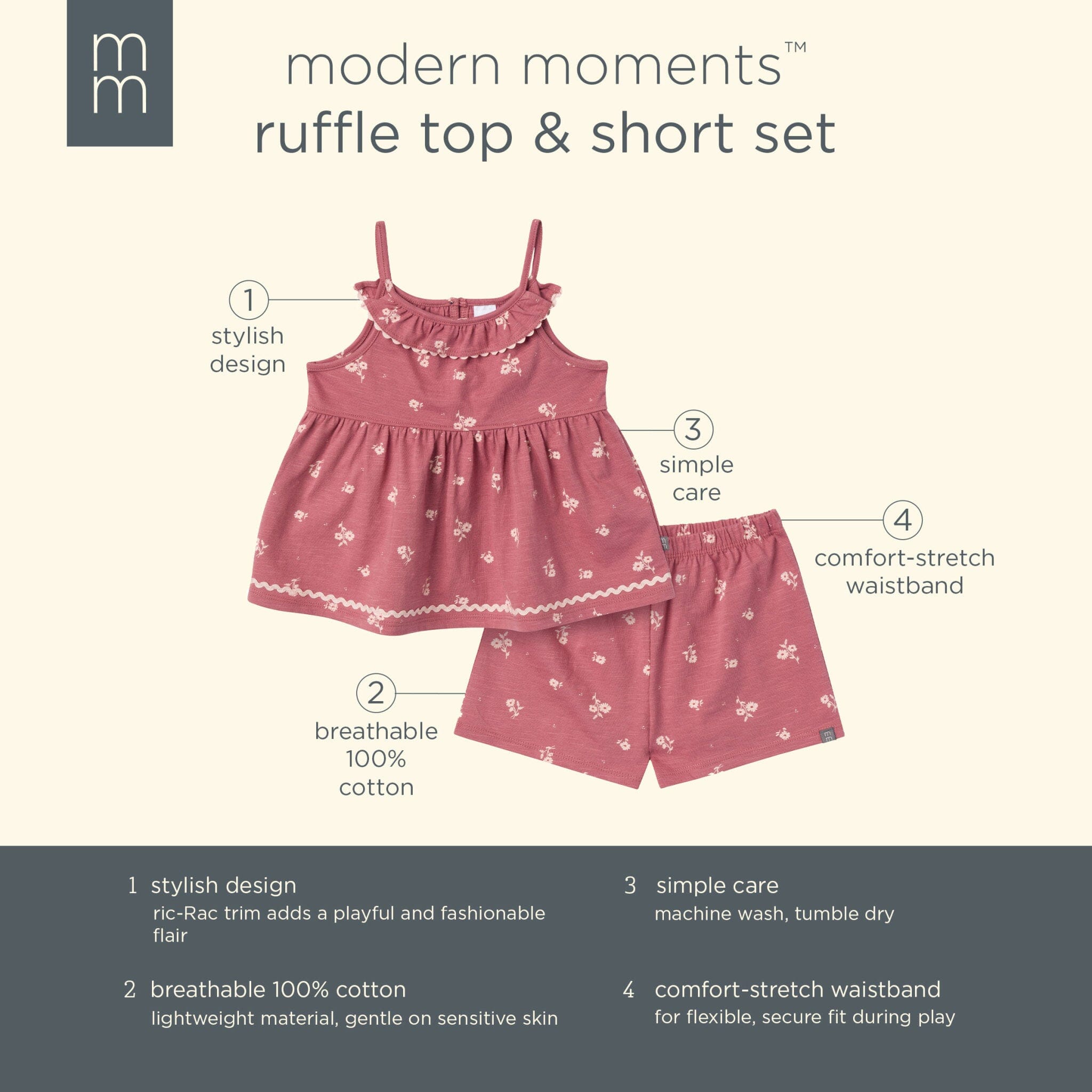 2-Piece Infant & Toddler Girls Rose Bouquet Ruffle Top and Shorts Set - Image 8