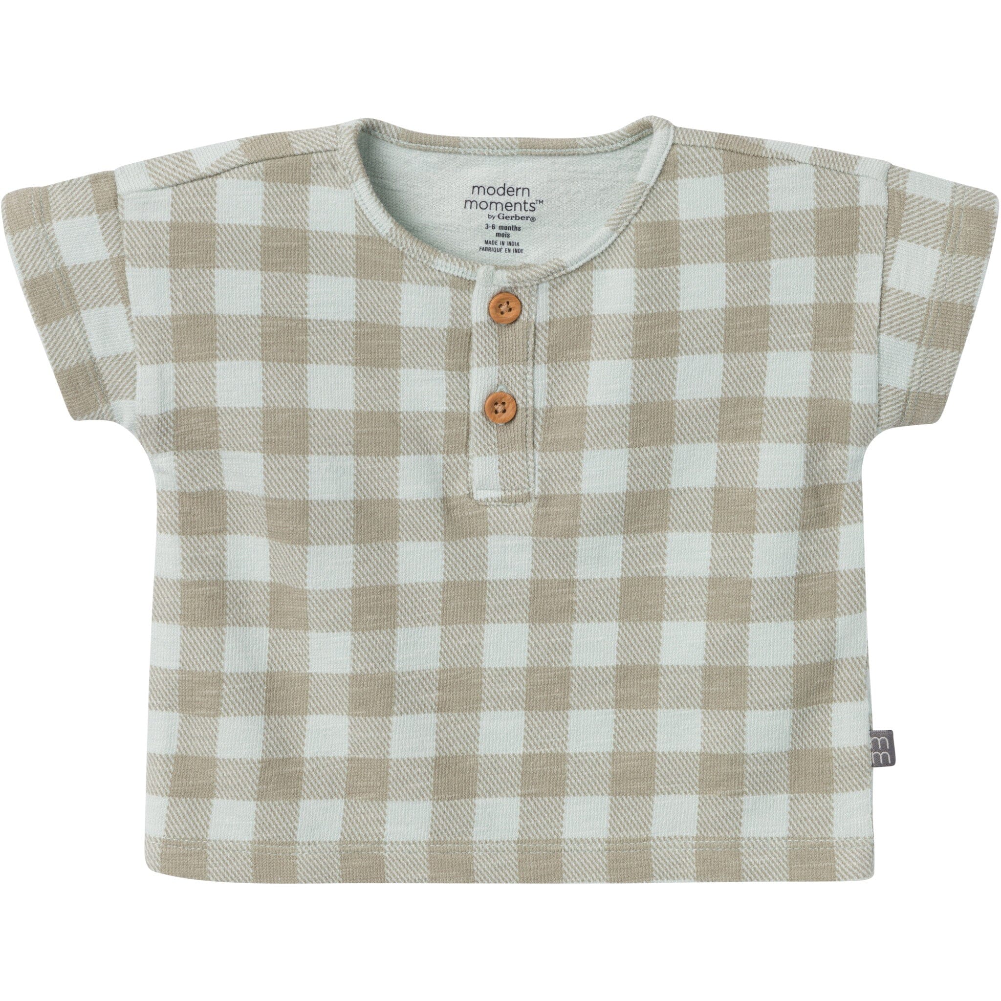 2-Piece Baby Boys Light Sky Gingham Henley Shirt and Shorts Set - Image 3