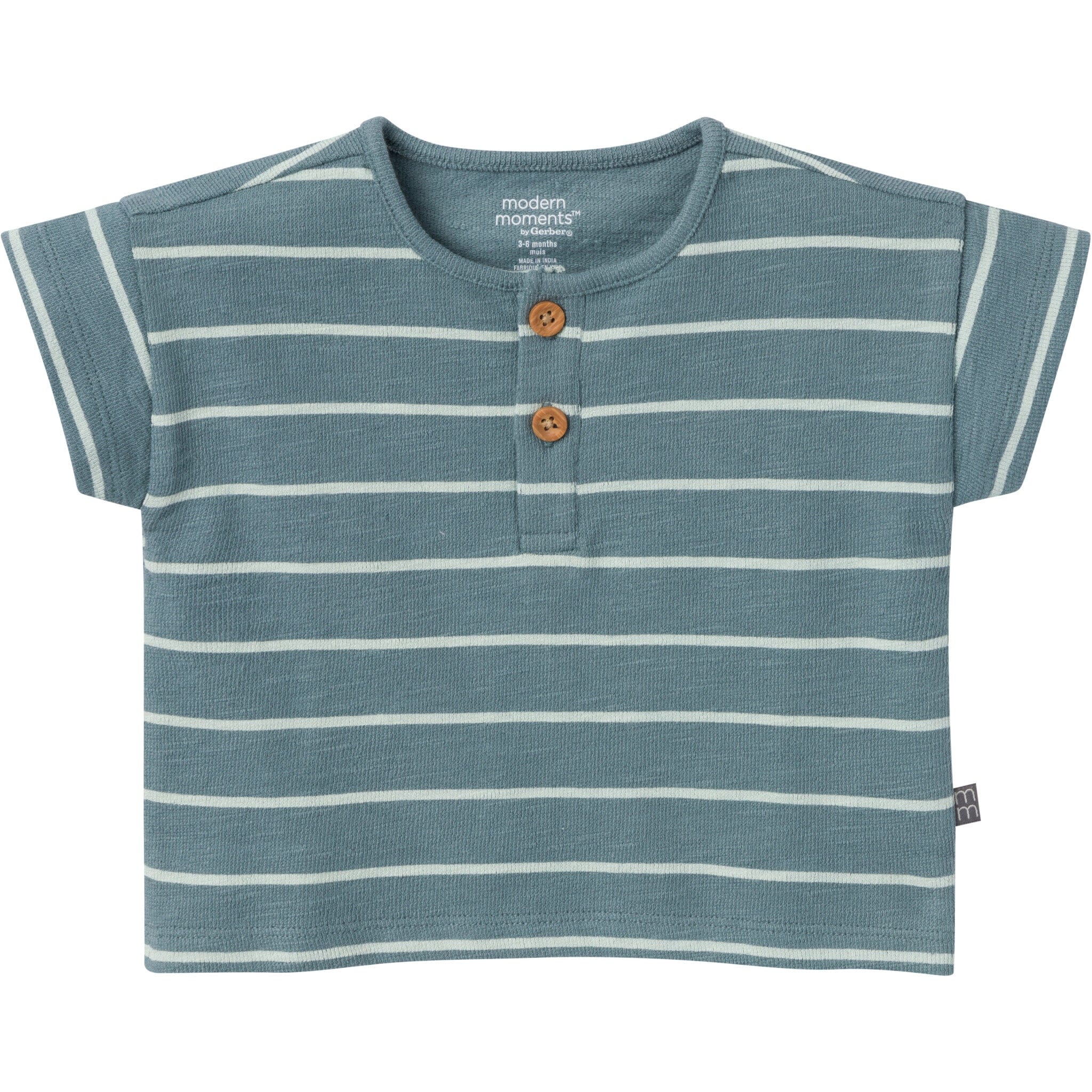 2-Piece Baby Boys Teal Stripe Henley Shirt and Shorts Set - Image 2