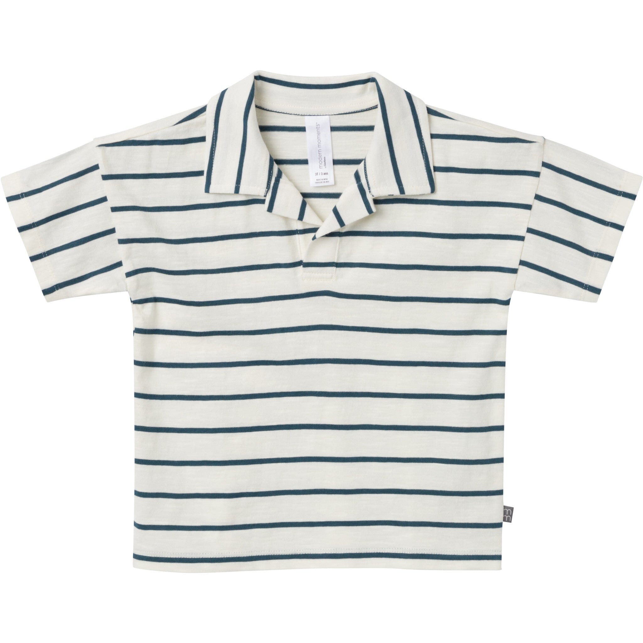2-Piece Toddler Boys Ivory Stripe Johnny Collar Shirt and Shorts Set - Image 3