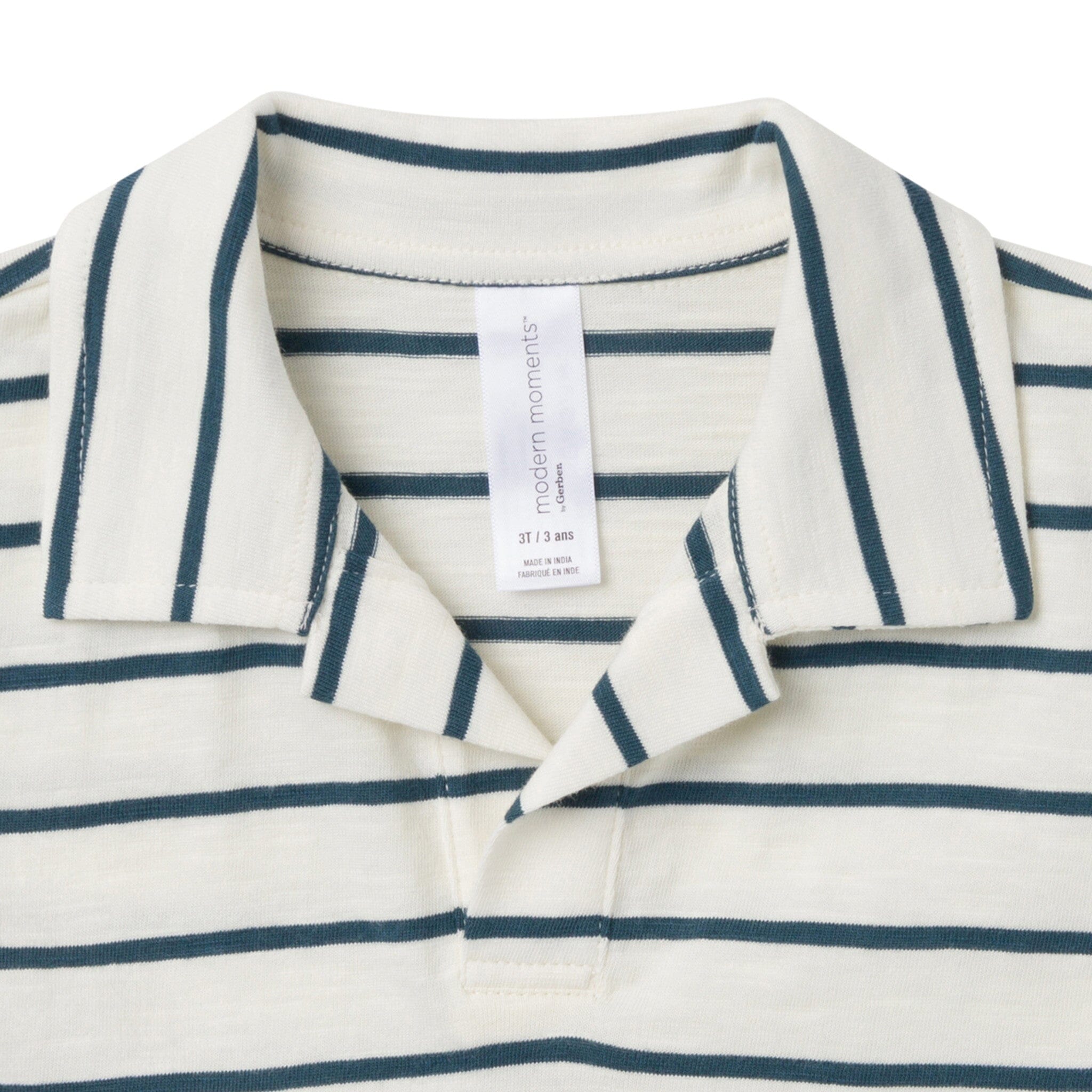 2-Piece Toddler Boys Ivory Stripe Johnny Collar Shirt and Shorts Set - Image 4