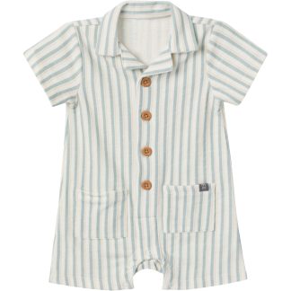 Baby Boys Teal Stripe Collared Short Sleeve Romper