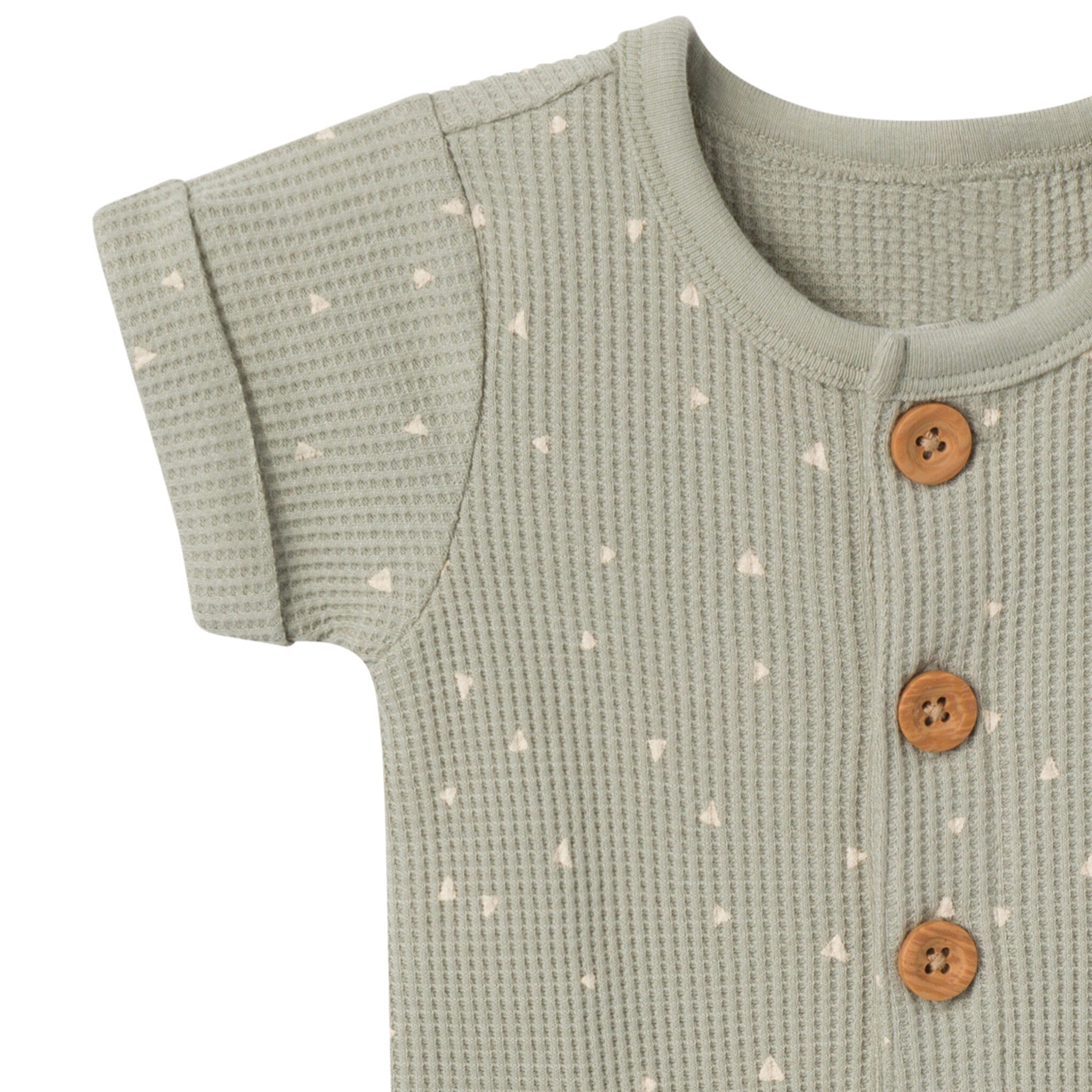 Baby Boys Green Triangles Short Sleeve Long Leg Romper - Image 2