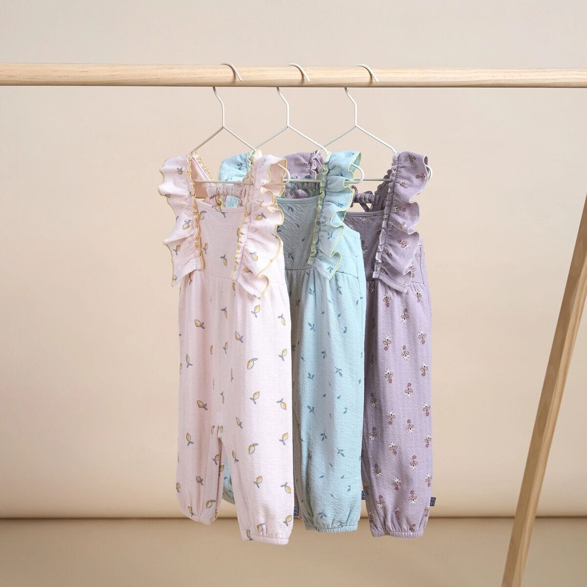 Baby Girls Sky Leaves Ruffles Long Leg Romper - Image 5