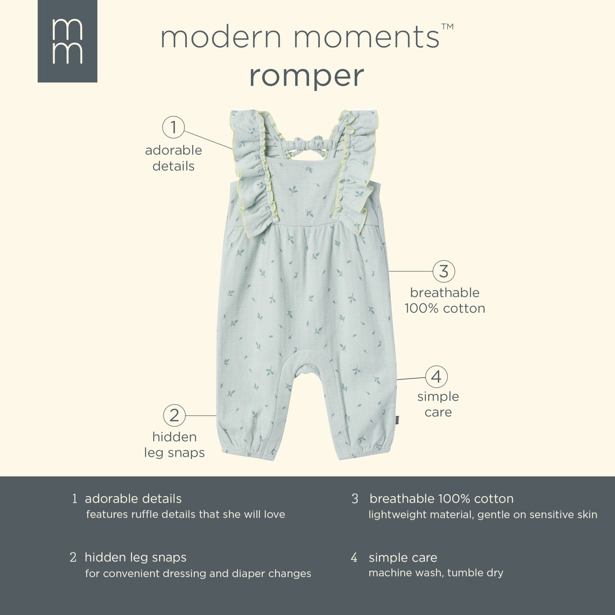 Baby Girls Sky Leaves Ruffles Long Leg Romper - Image 6