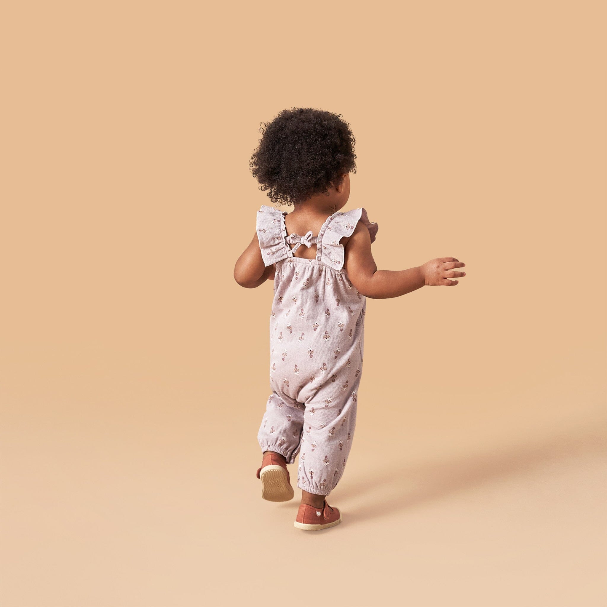 Baby Girls Lilac Stamp Fleur Ruffles Long Leg Romper - Image 3