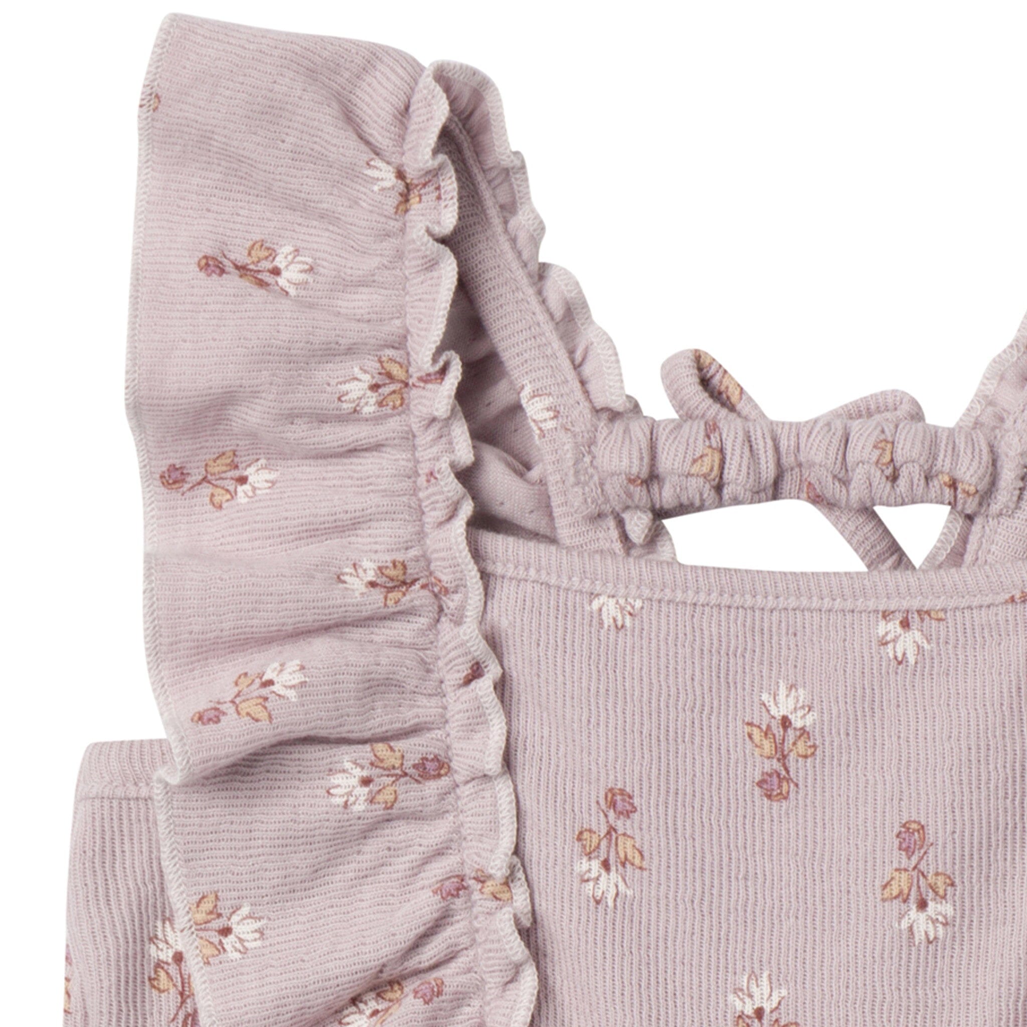 Baby Girls Lilac Stamp Fleur Ruffles Long Leg Romper - Image 5