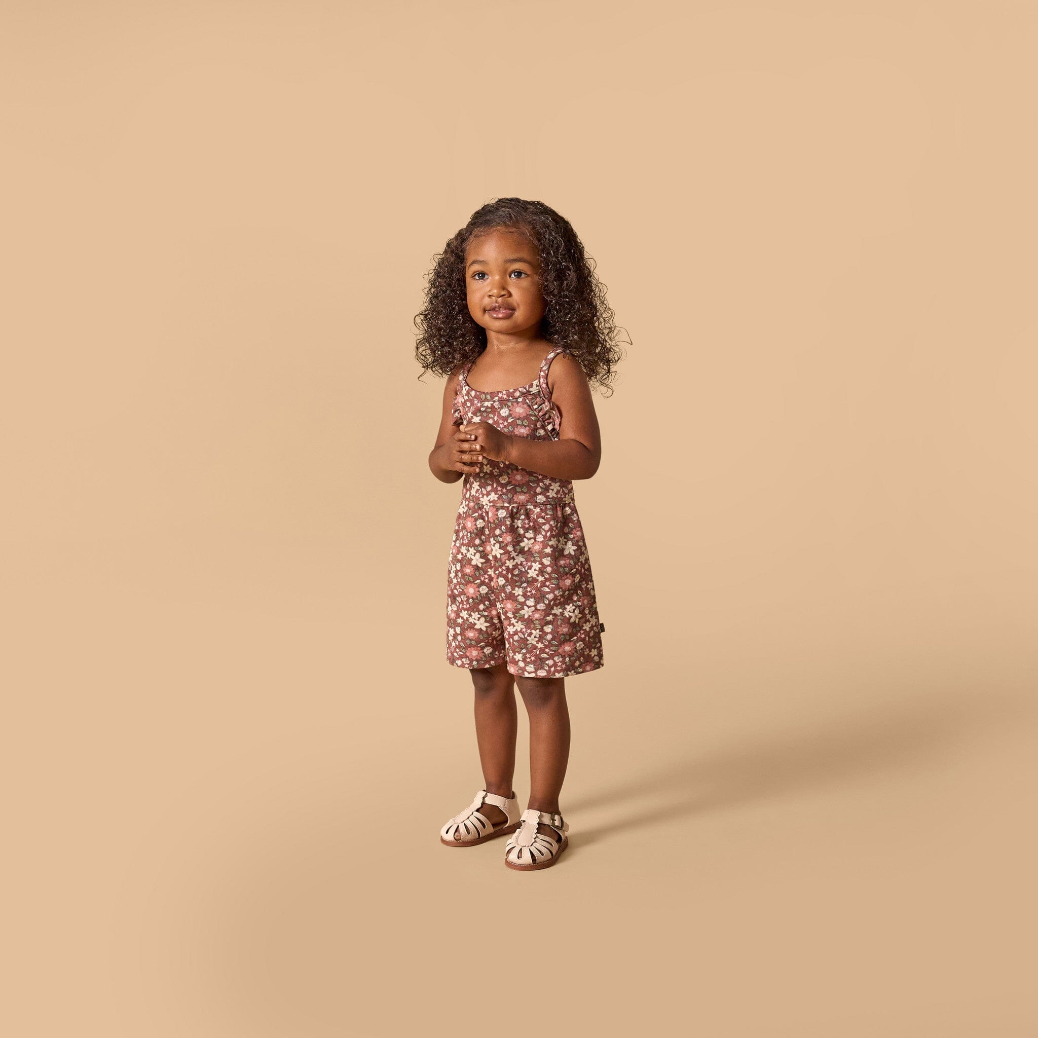 Infant & Toddler Girls Brown Star Floral Ruffle Romper - Image 2