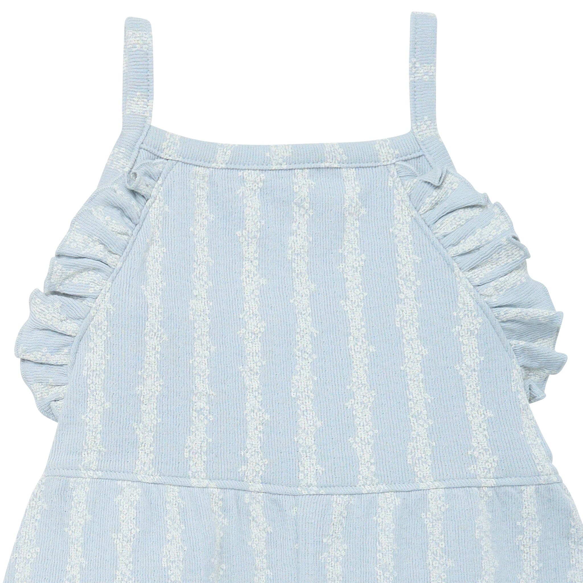 Infant & Toddler Girls Light Blue Mini Flower Stripe Ruffle Romper - Image 2