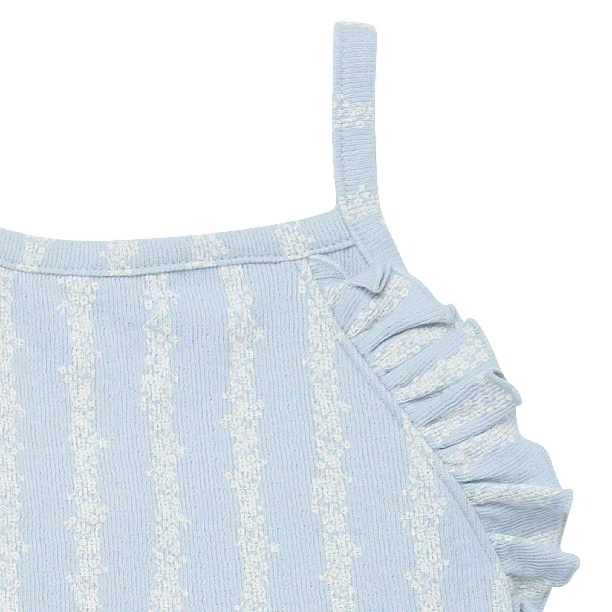 Infant & Toddler Girls Light Blue Mini Flower Stripe Ruffle Romper - Image 3