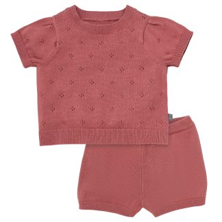 2-Piece Baby Girls Dark Rose Sweater Knit Top and Shorts Set