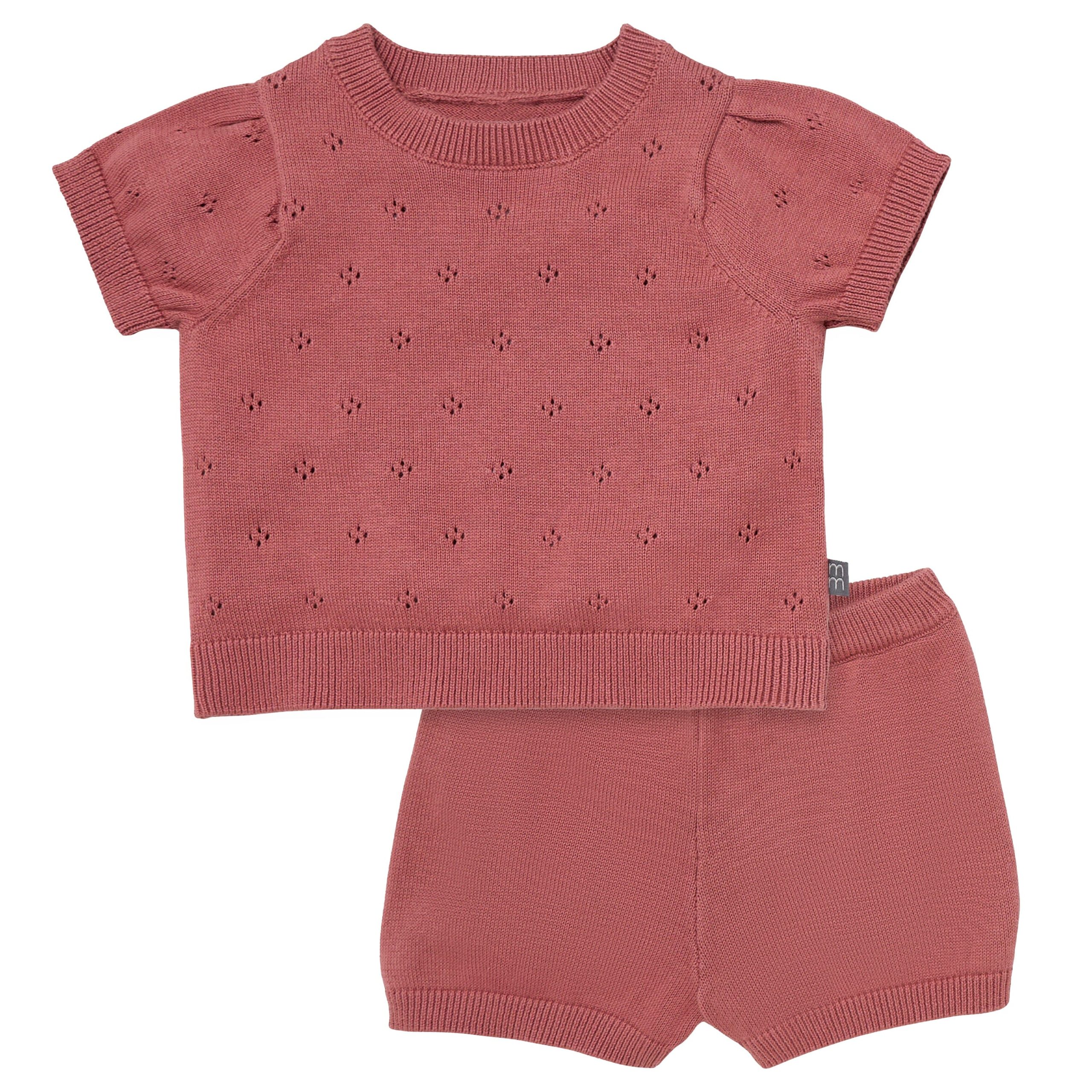 2-Piece Baby Girls Dark Rose Sweater Knit Top and Shorts Set