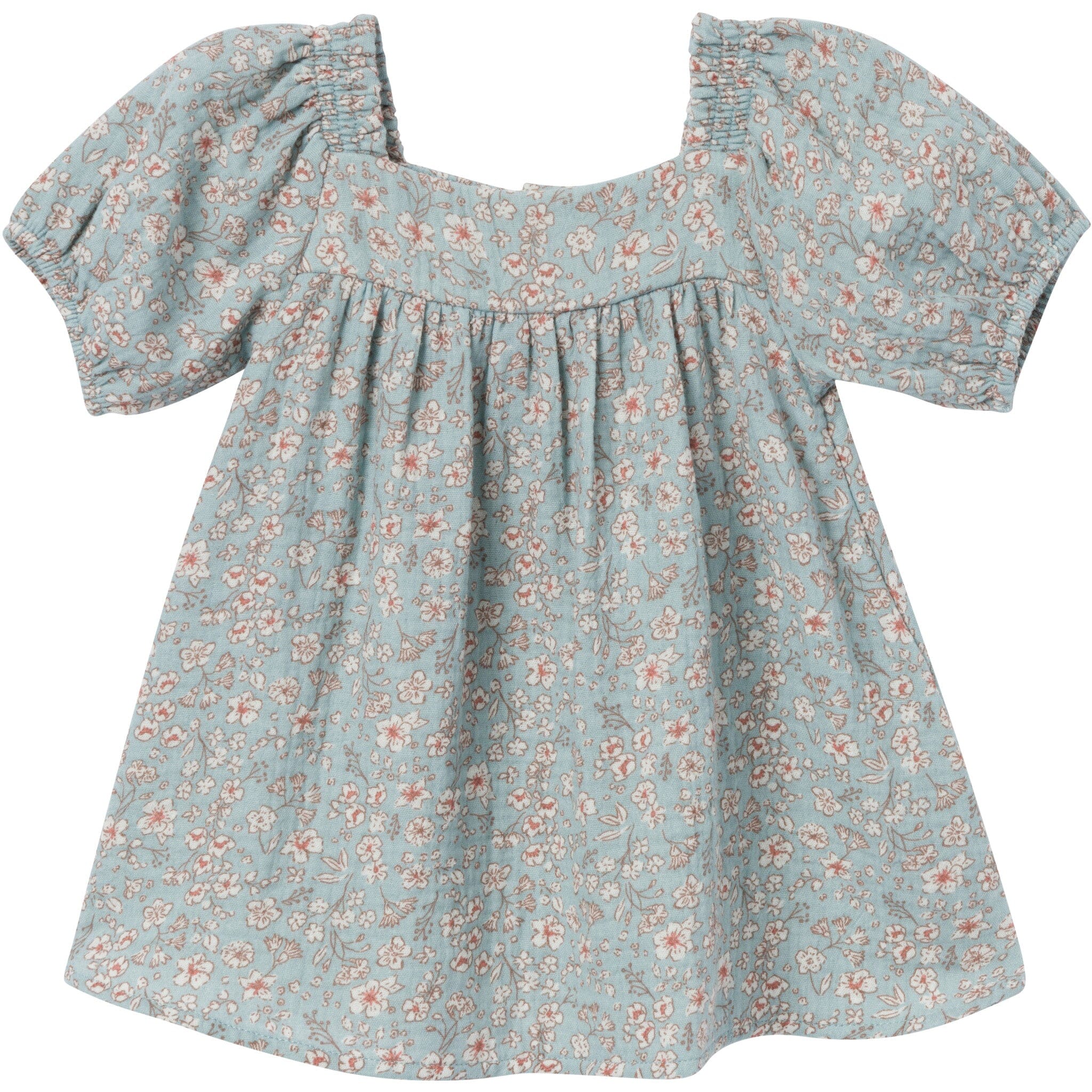 2-Piece Baby Girls Teal Ditsy Puffed Sleeve Dress and Diaper Cover - Image 2