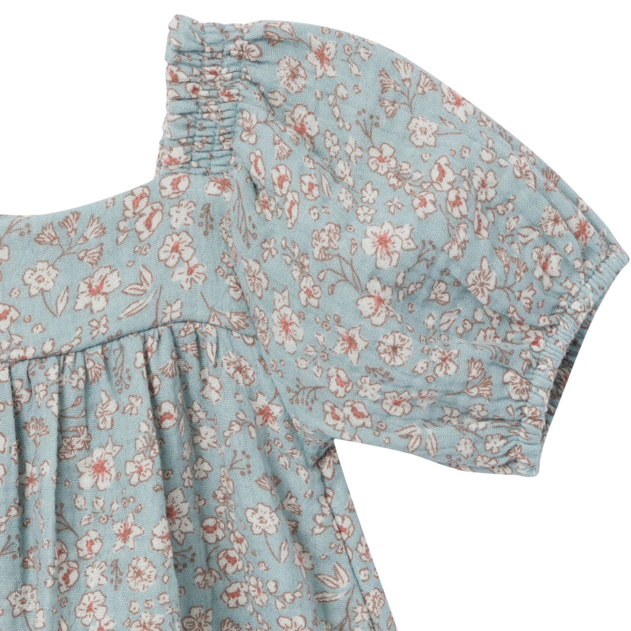 2-Piece Baby Girls Teal Ditsy Puffed Sleeve Dress and Diaper Cover - Image 3