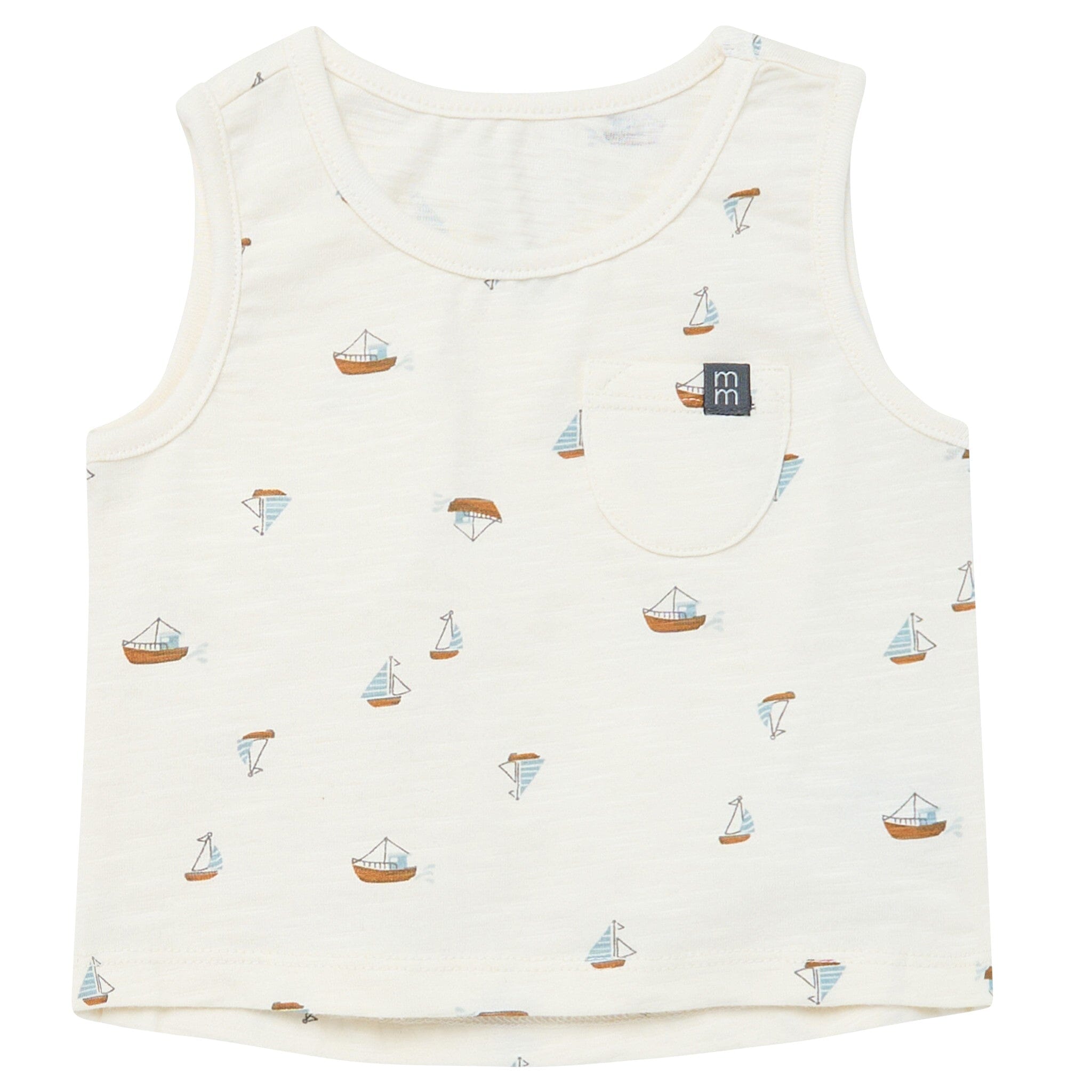 4-Piece Baby Boys Ivory Sailboats Sleeveless Shirts and Shorts Set - Image 2