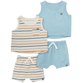 4-Piece Baby Boys Beige Stripe Sleeveless Shirts and Shorts Set