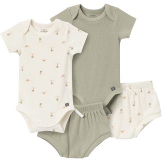 4-Piece Baby Neutral Ivory Mini Island Short Sleeve Bodysuits and Shorts Set