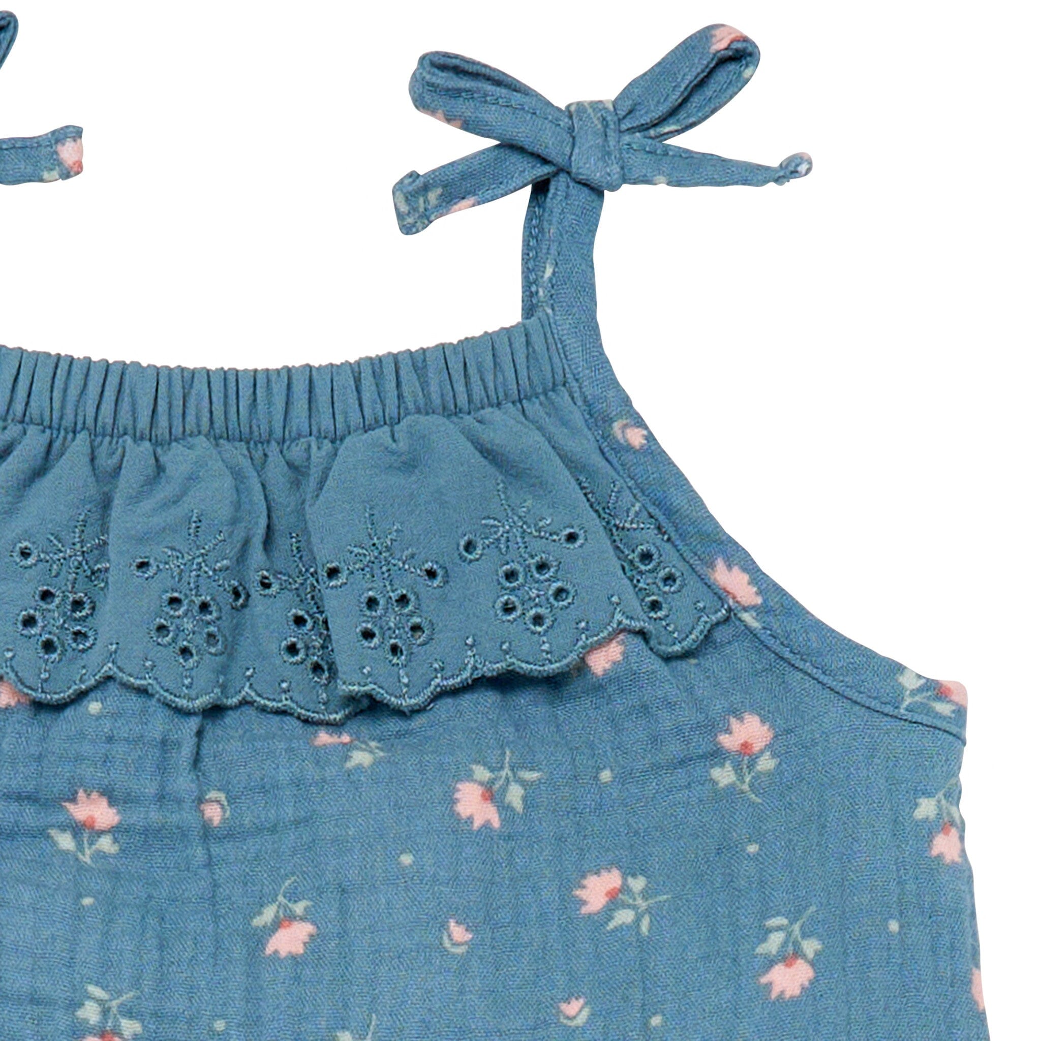 Baby Girls Teal Aster Flower Sleeveless Ruffle Romper - Image 6