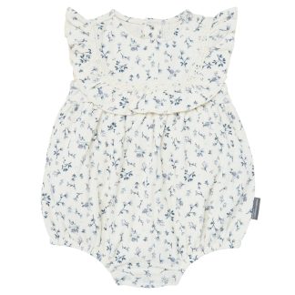Baby Girls Blue Ditsy Ruffle Bubble Romper