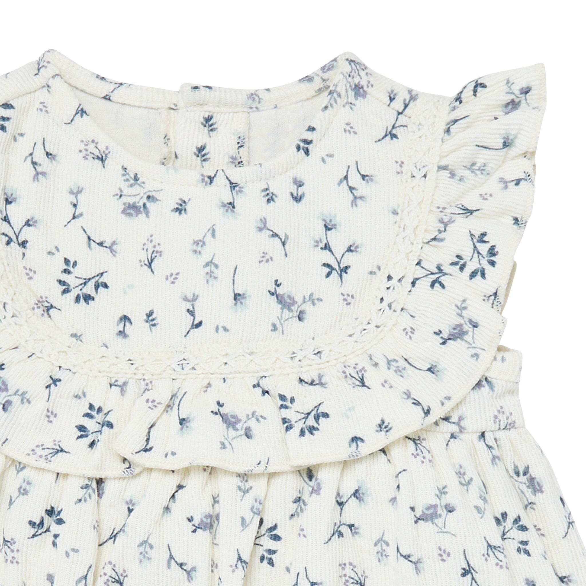 Baby Girls Blue Ditsy Ruffle Bubble Romper - Image 2