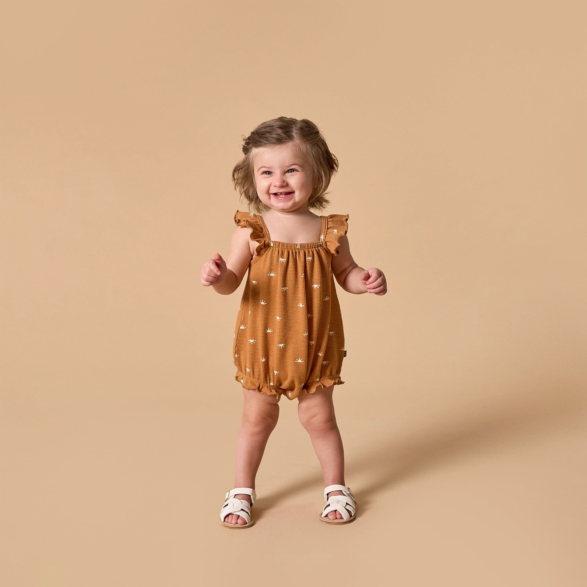 Baby Girls Brown Sun Bubble Romper - Image 2