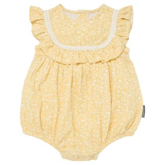 Baby Girls Yellow Vine Flower Ruffle Bubble Romper