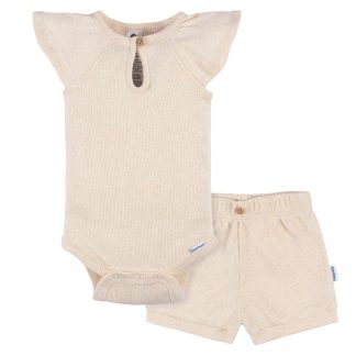2-Piece Baby Girls Light Oatmeal Heather Bodysuit and Shorts Set