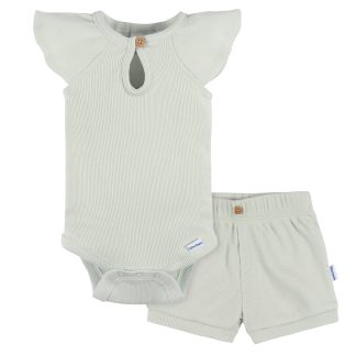 2-Piece Baby Girls Green Lily Bodysuit and Shorts Set