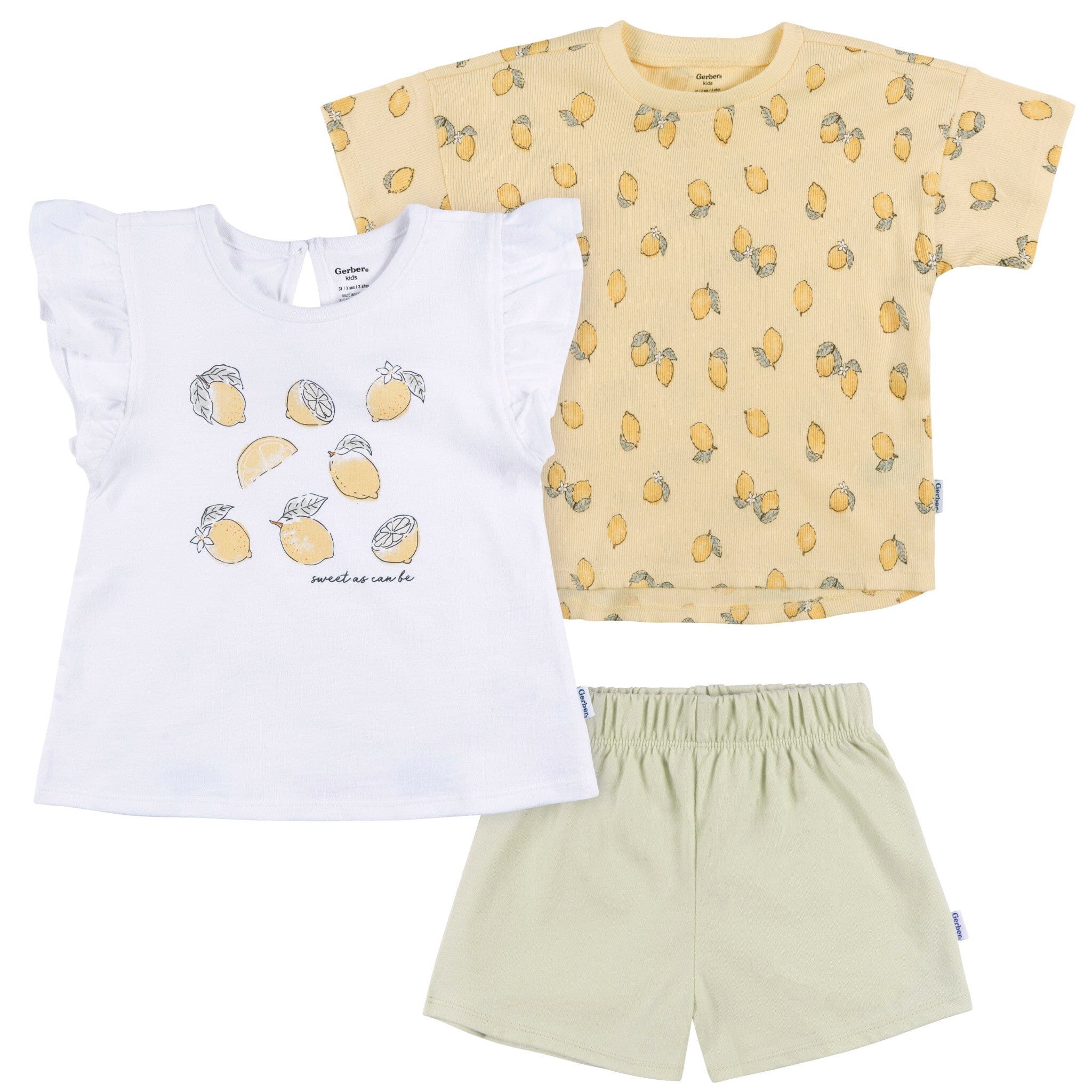 3-Piece Infant & Toddler Girls Lemons Shirts and Shorts Set