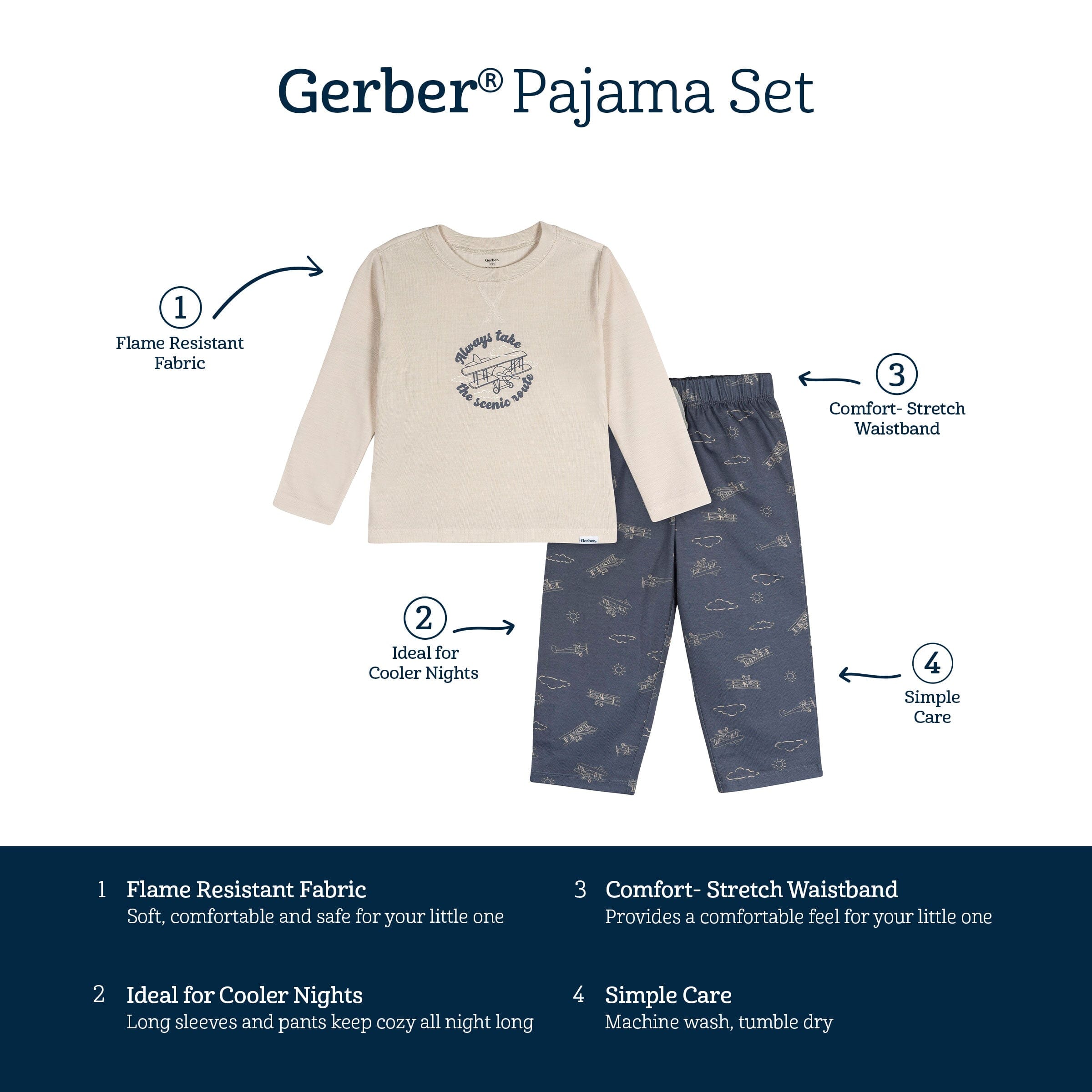 2-Piece Toddler Boys Airplane Pajama Set - Image 9