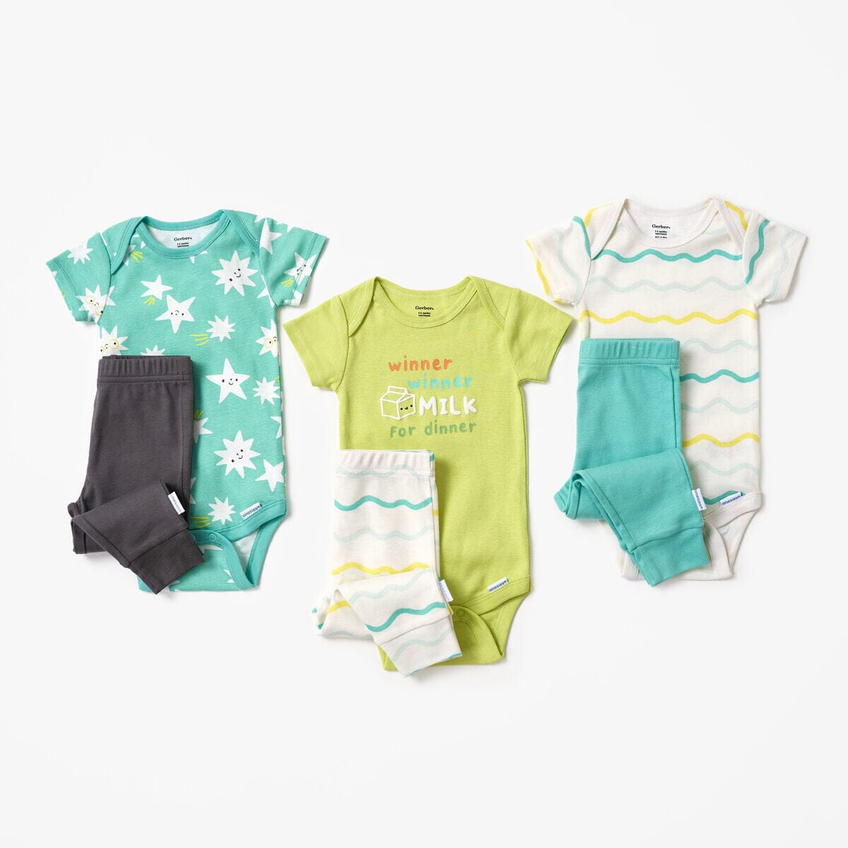 6-Piece Baby Neutral Milk Dinner Onesies® and Active Pant Set - Image 2